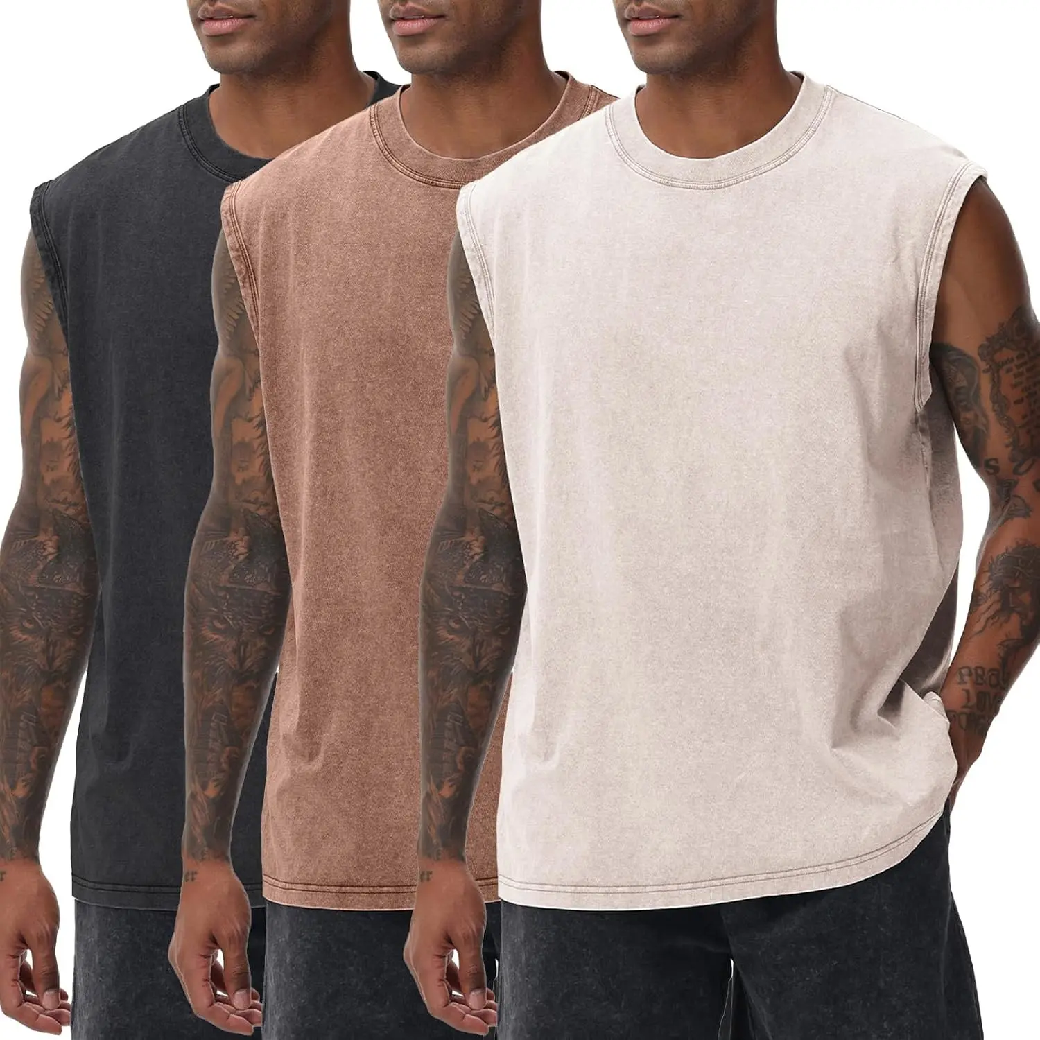Men's Acid Wash Sleeveless Workout Tank Top Muscle Shirt - Loose Fit Gym Running Beach TeeGift