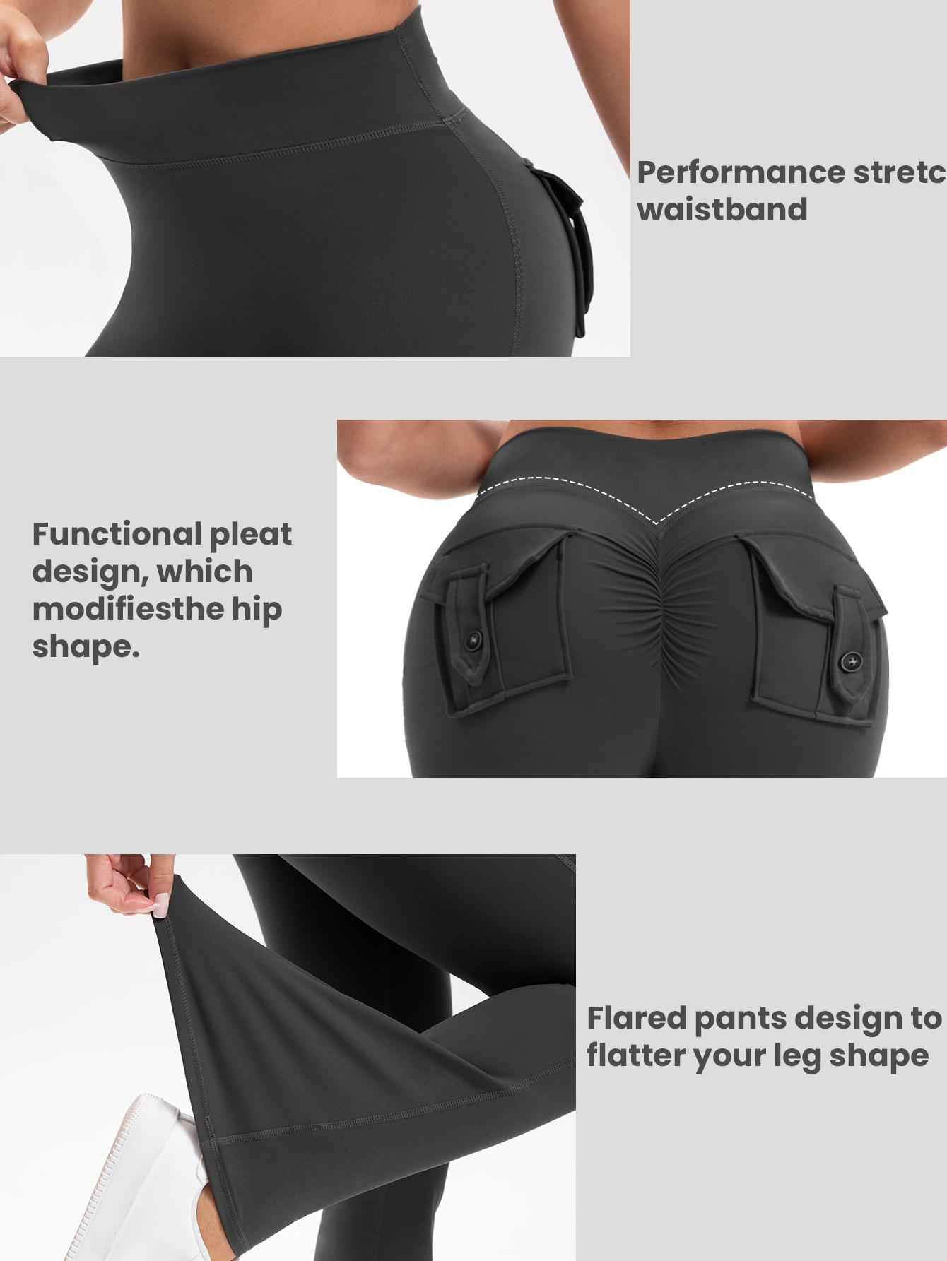 3PCS Women's High-Waisted Boot Style Carved Pleated Buttocks Flare Leggings Stretch Training And Fitness Flared , Super Comfortable Daily Pants shapewear leggings Gym Exercise Leggings