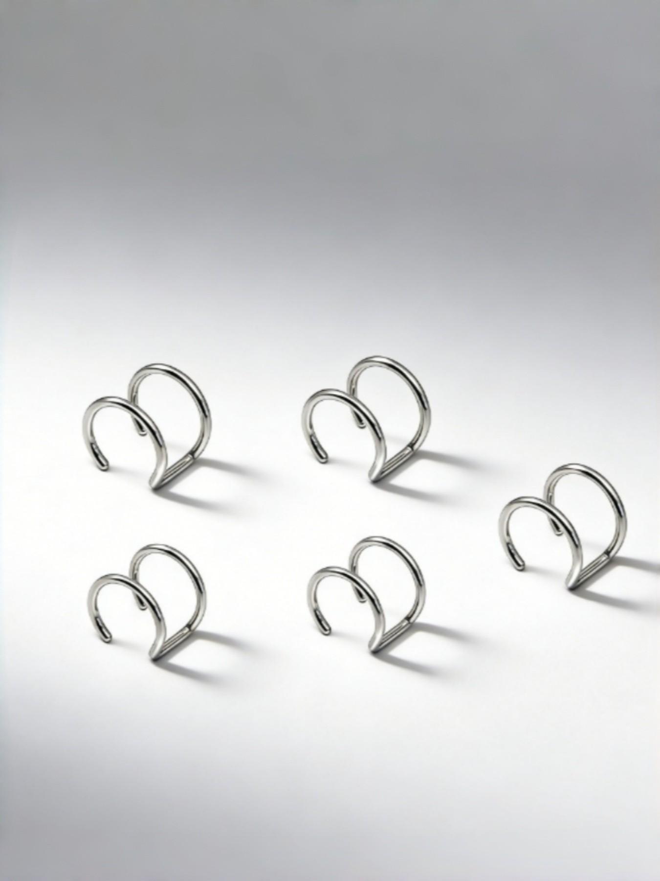 5Pcs U-Shaped Ear Cuff & Lip Clip Set – Rounded Tip Non-Scratch, No Piercing Cartilage Hoop, Fake Lip Ring, Adjustable 5 Colors, Singles Day New Year Gift