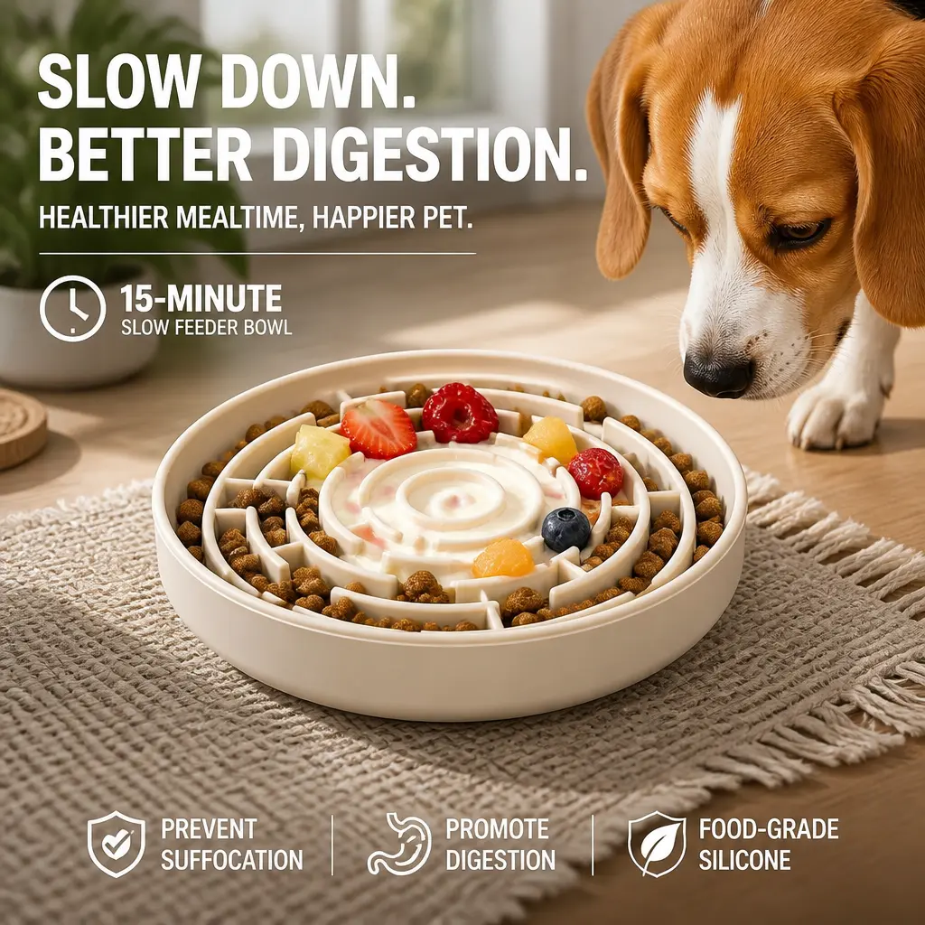 Slow Feeder Dog Bowl for Large and Small Pets, Anti-Choking Puzzle Dog Food Bowl with Non-Slip Base, Interactive Pet Slow Feeding, Silicone Cat Feeder for Puppies and Cats