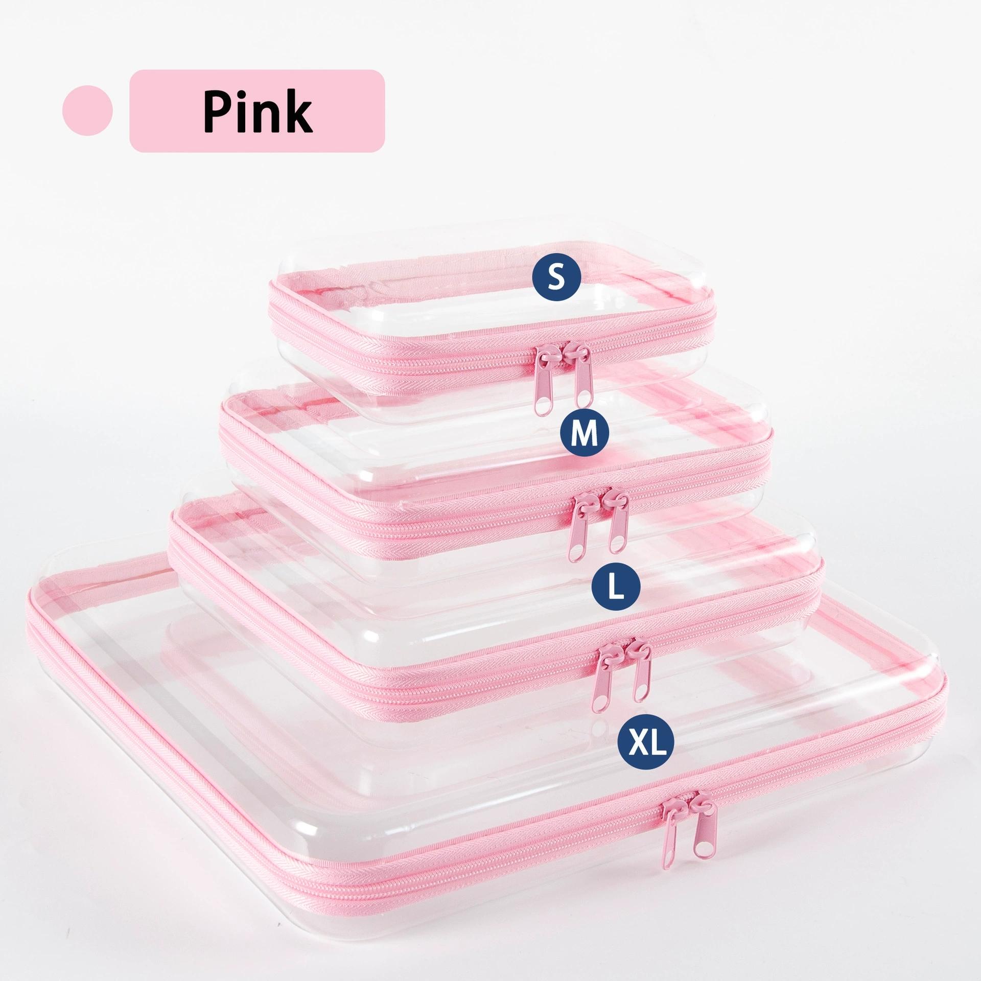 Transparent Plastic Zipper Box, Dual Zipper Hard Bag, Portable Travel Organizer, Cosmetics, Toys, Snacks, 1L+1m+1s, Pet Material