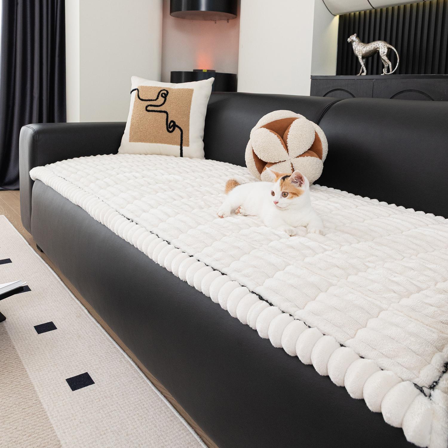 1pc Flannel Sofa Cushion, Soft Skin-Friendly Fabric, Wave Edge Design, Pet-Friendly Non-Slip, Machine & Hand Washable, Fits Single to Five-Seater Sofas