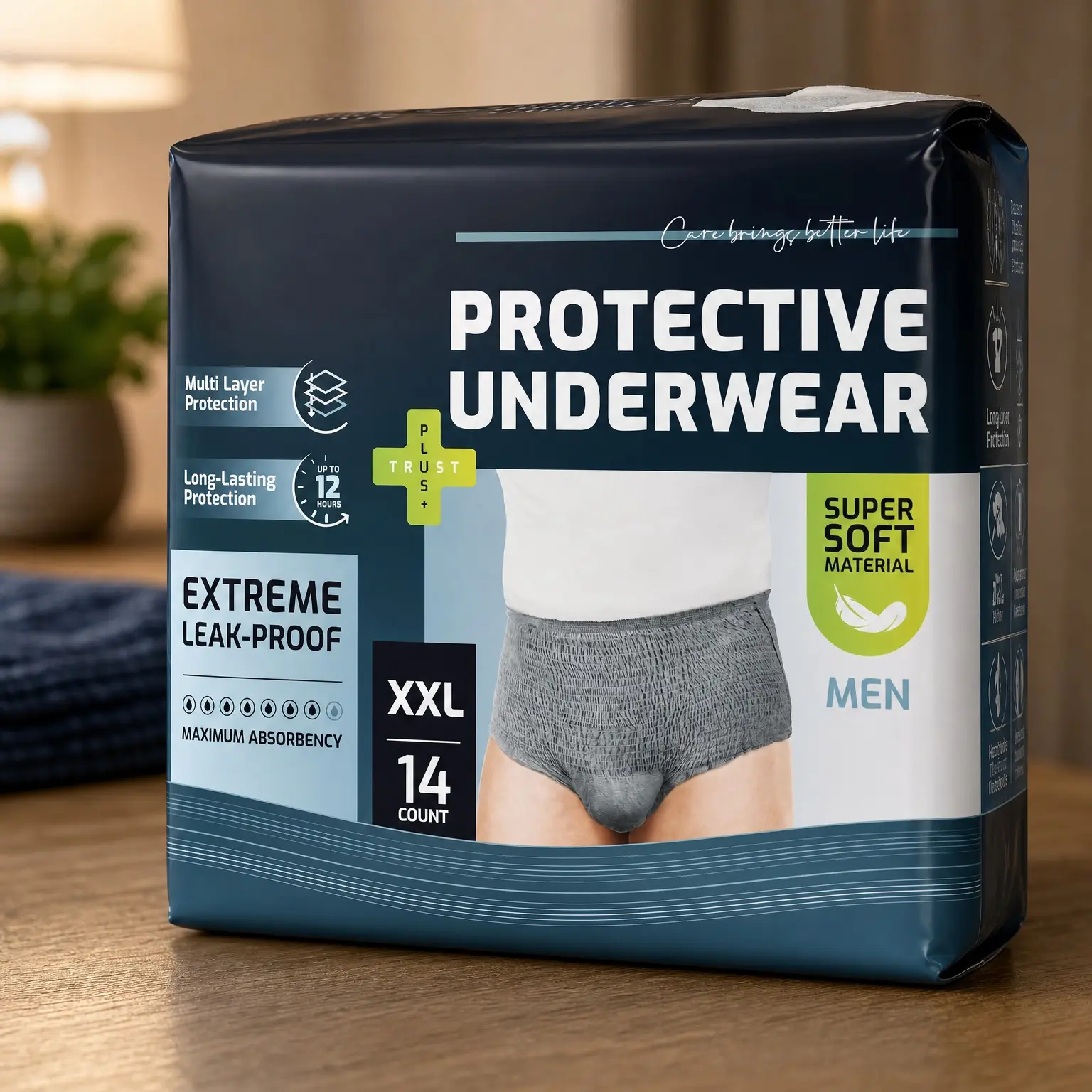 Super Soft Incontinence Underwear for Men, XXLarge, Grey, 14 Count, Disposable Daytime Adult Pull Ups Briefs with Maximum Absorbency, Leak Protection, Odor Control, Soft & Breathable ComfortGift
