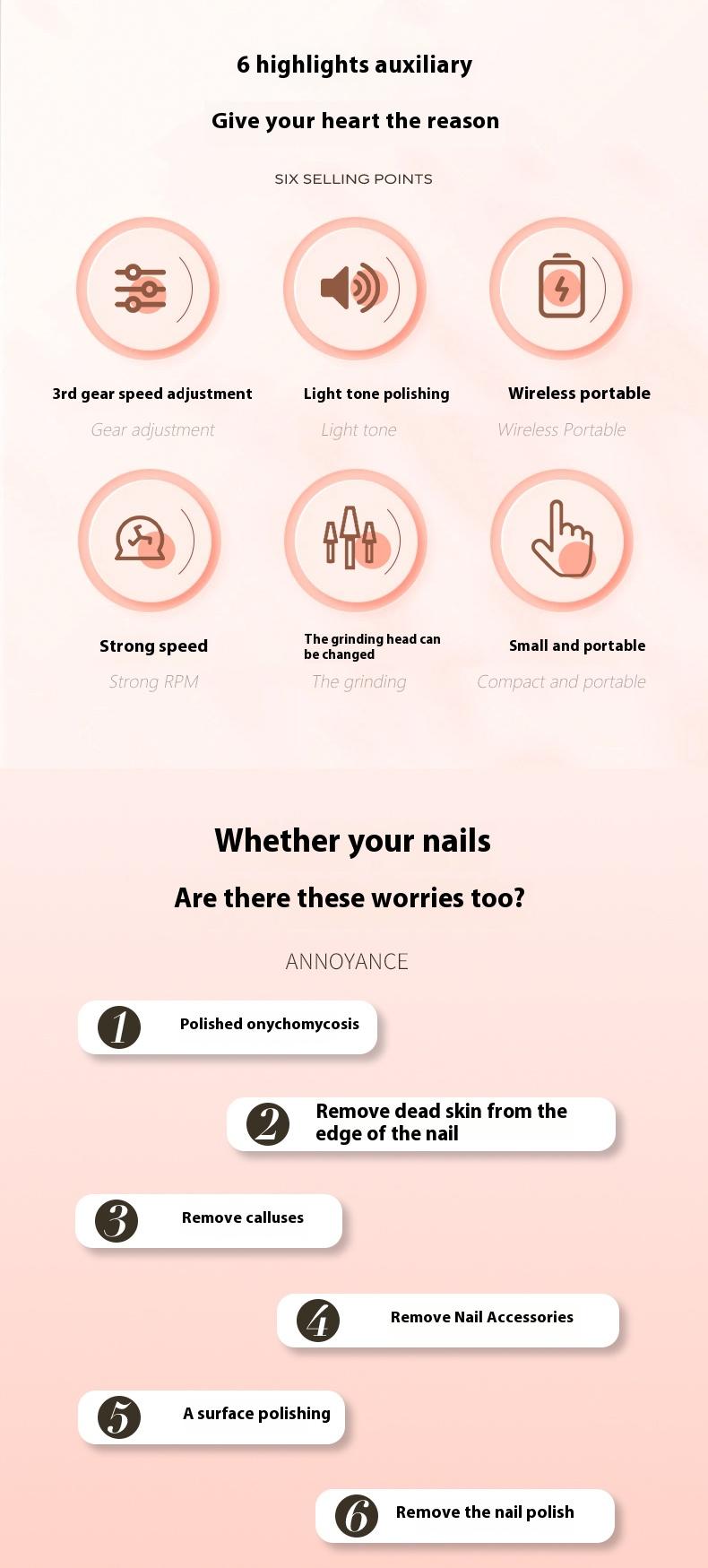 Professional nail salon electric nail buffing machine, USB charging, digital display, portable nail file, nail removal, dead skin removal, nail shaping, complete set of nail art tools