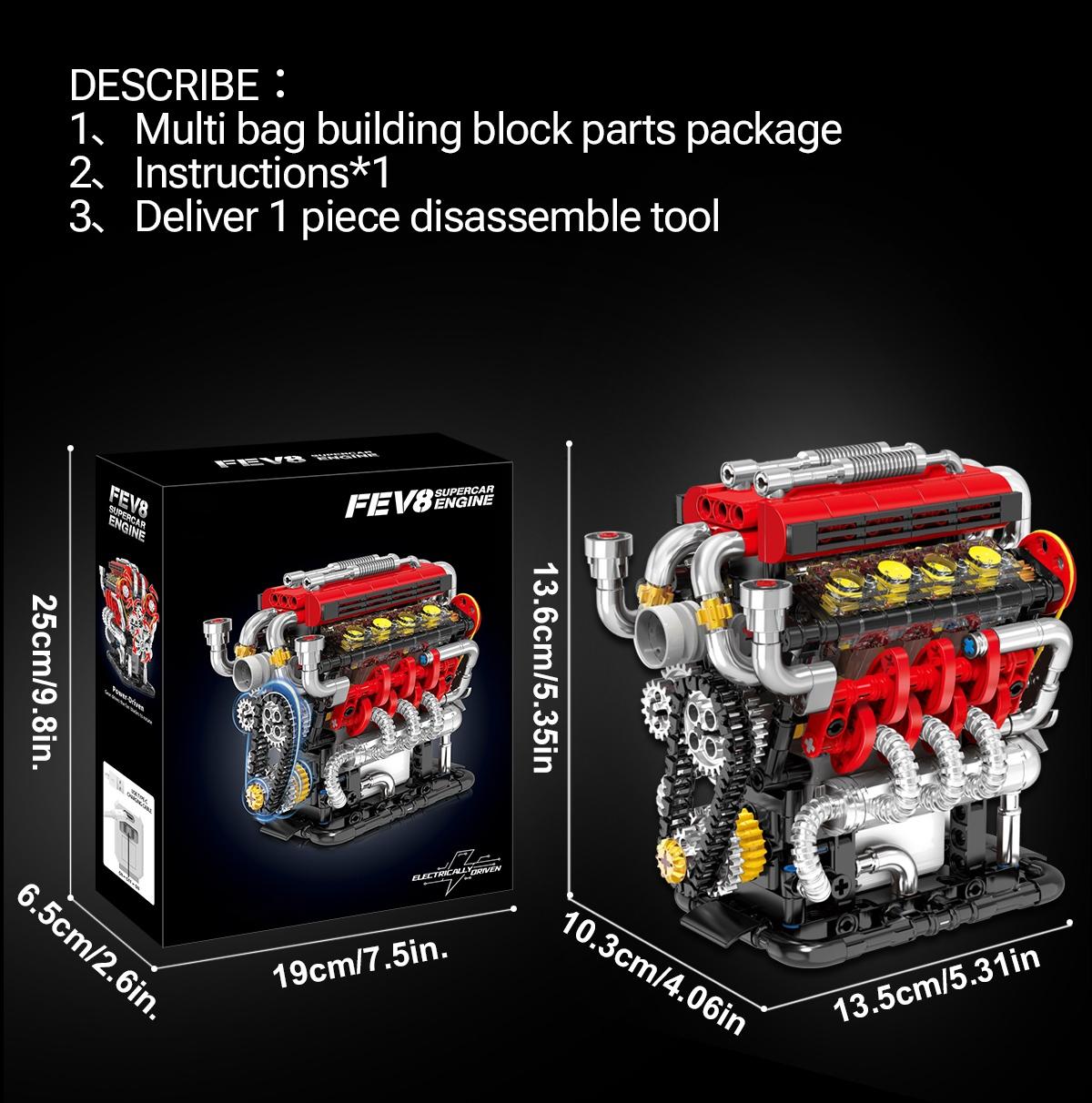 538pcs V8 Engine Sets Motorized Simulation Model Technical Building Blocks Car Parts Bricks DIY Toys Festival Gifts Boys Adult