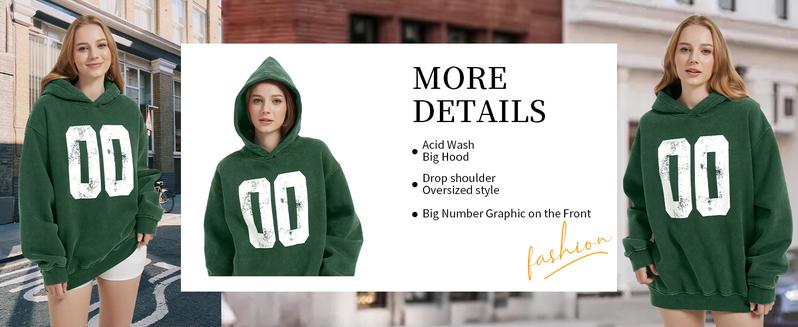 FAIABLE Acid Washed Vintage Print Number Women's Hoodie Oversized Fade Craft Long Sleeve Pullover Oversized Hoodie Wash Plush Cotton Hooded Sweatshirt Fleece Hoodies Cute Long Sleeve Preppy Sweatshirts Fall Oversized Pullover Hooded Tops