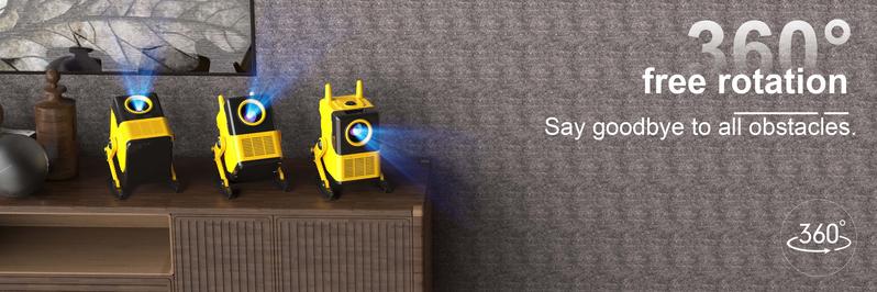 XBJ portable Projector Android TV 11.0 1920x1080P WiFi Bluetooth 120° Rotatable Auto Focus Home Outdoor Movie Proyector Smart Projector with Netflix and 5000+ Apps Perfect Mothers Day Gift Audio Yellow window projector