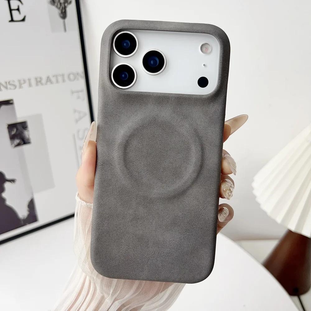 Luxury Sheepskin Feel Leather Magnetic Case For iPhone 17 Pro Max 13 12 14 15 Plus 16 Pro Max 17 Air For Magsafe Matte Cover
