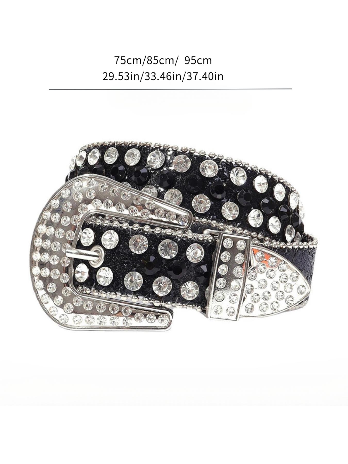 Rhinestone Studded Buckle Belt for Kids & Teens - 75-95cm Adjustable Sparkly Crystal Belt, Shiny Party & Performance Accessory