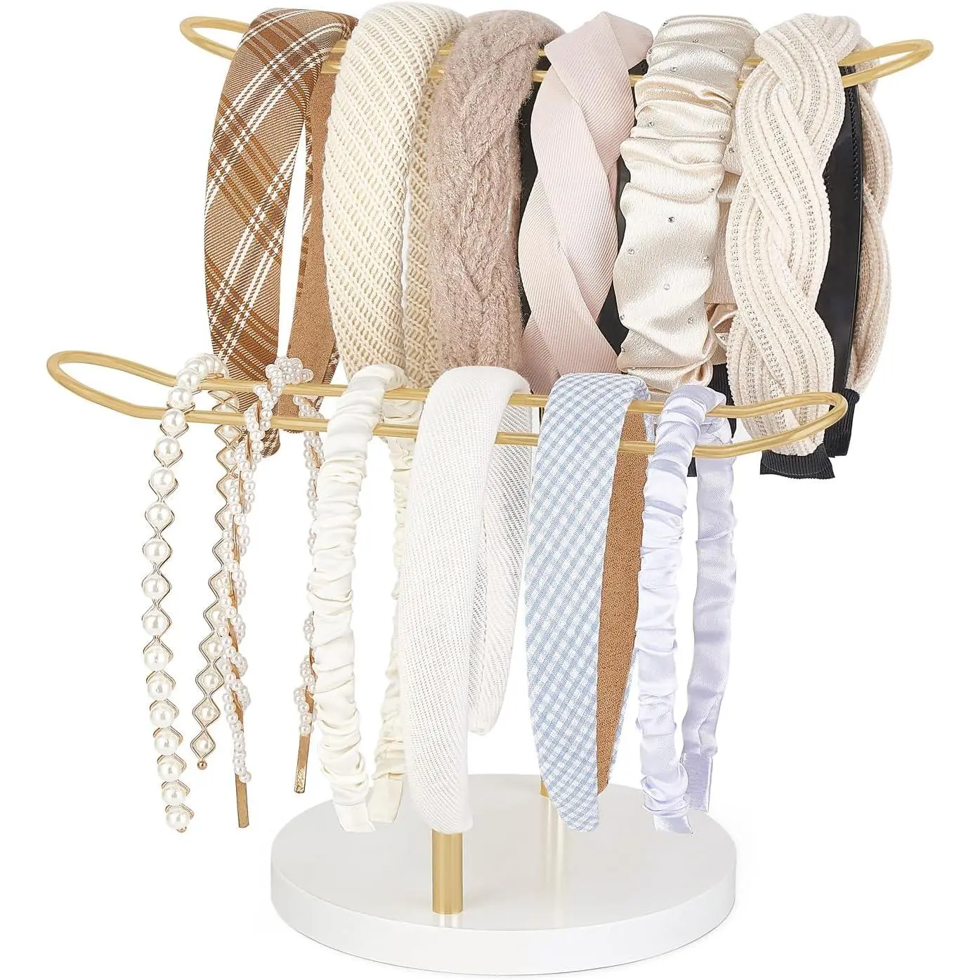 Metal Headband Holder Rack for Wives, 2-Tier Smooth Home Organizer Storage Stand with Anti-Drop Rods for Hair Accessories, Hair Ropes, Bracelets, Bangles, Easy Installation, Space-Saving Bedroom Decor (Great for Mother’s Day)