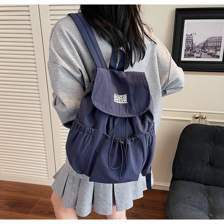 Korean Style Ins Drawstring Flap Backpack, Lightweight Nylon Casual Daypack, Large Capacity School Bag, Multi-Use Rucksack for Commute & Travel