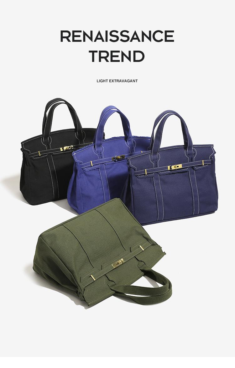 40L large capacity canvas bag with high-end and niche design, contrasting color handbag, versatile bag for vacation, travel, commuting, and more