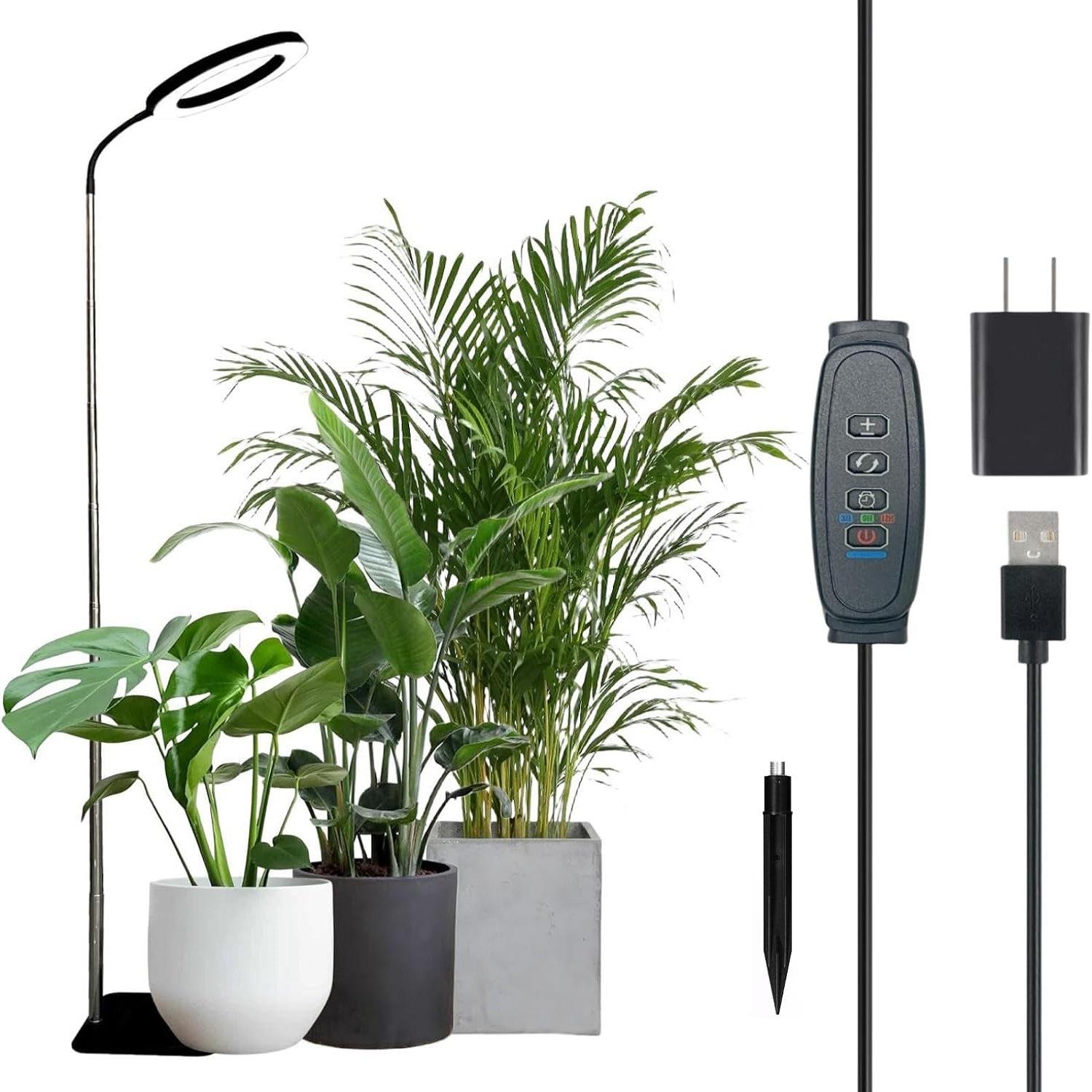 Serbasic Full Spectrum Grow Lights for Indoor Plants LED Floor Plant Light with Base and Earth Stick Dual Purpose Adjustable Height Stand 155cm/61inch for Large Plant 3 Switch Light Mode Auto Timer 3/9/12H 10 Level Brightness for Indoor Plants High Plants