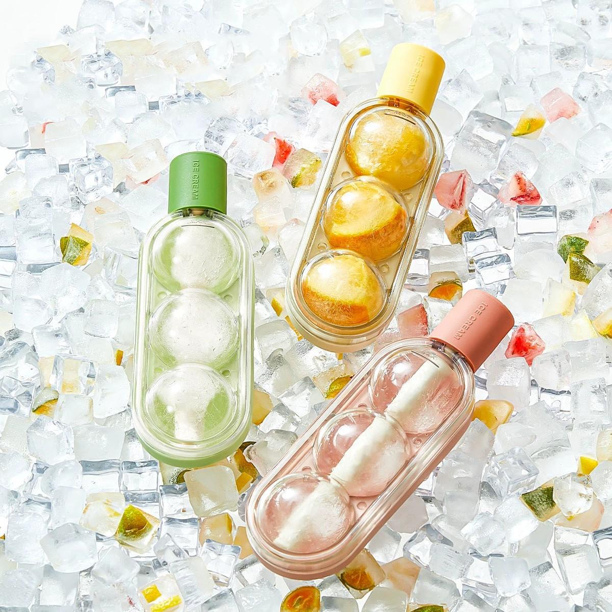 3pcs Ice Pop Molds, Candy Floss Ice Ball Mold, Freezer Tray for Baby Food, Home Use Ice Cube Maker, Two-In-One Design for Popsicles and Ice Cream Straws