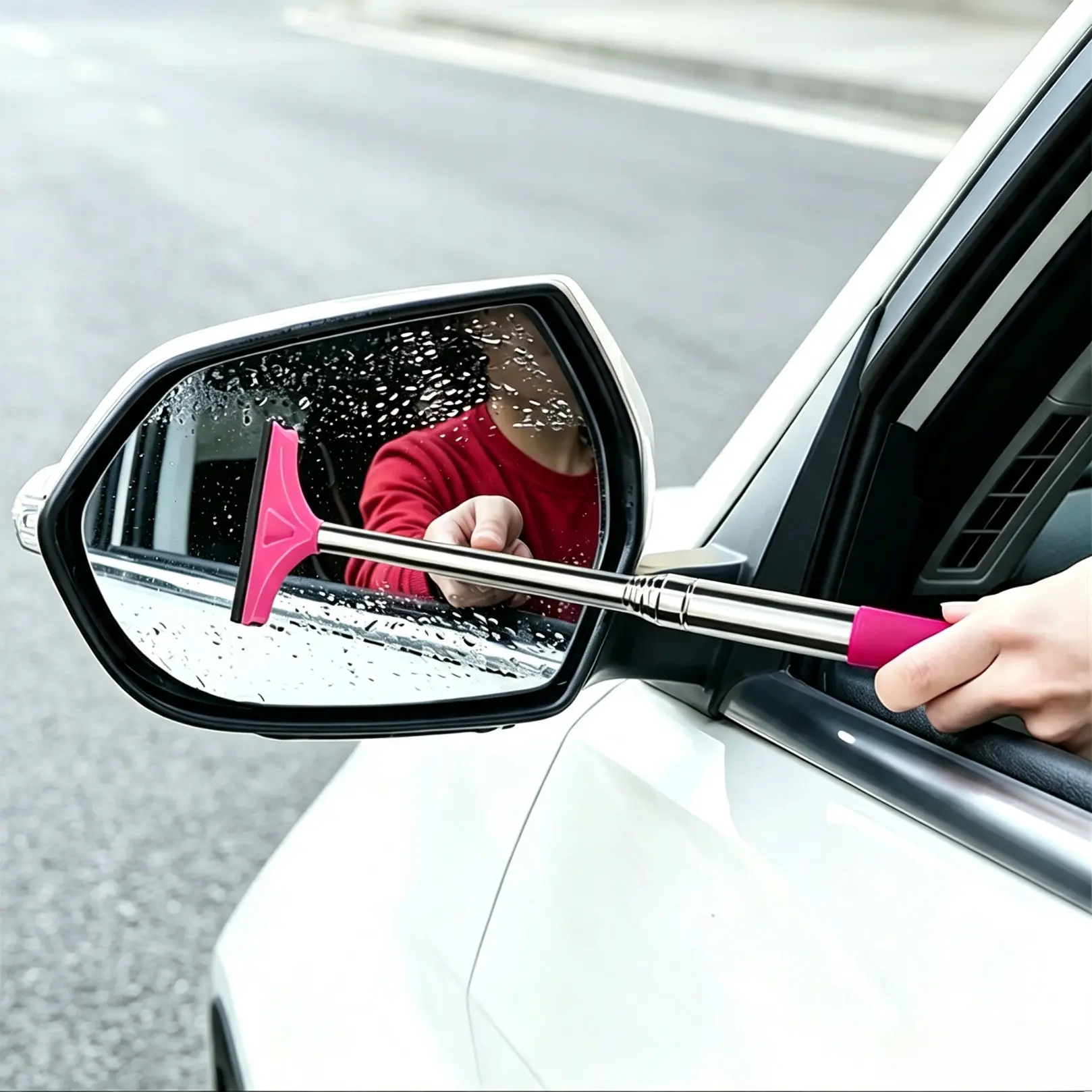 Portable Long-Handled Car Rearview Mirror Wiper, Retractable Auto Mirror Squeegee Cleaner and Glass Mist Cleaner, Car Cleaning Tool, Car Wash Accessories, Car Cleaning Supplies, Car Detailing Products, Automotive Detailing Product