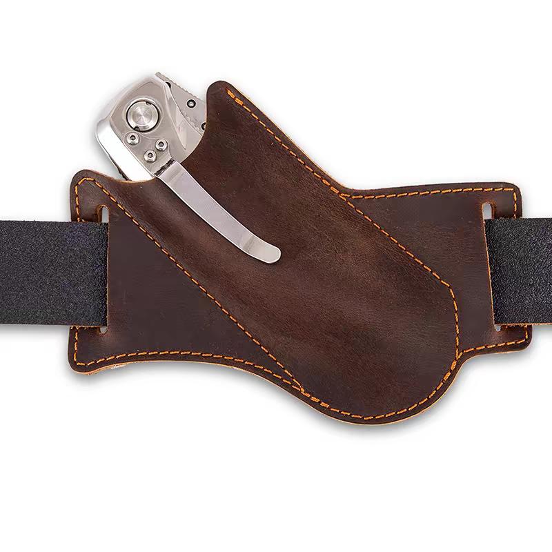 EDC outdoor travel handmade genuine leather tactical knife sheath/storage tool belt/pouch/backpack for men, foldable key gift