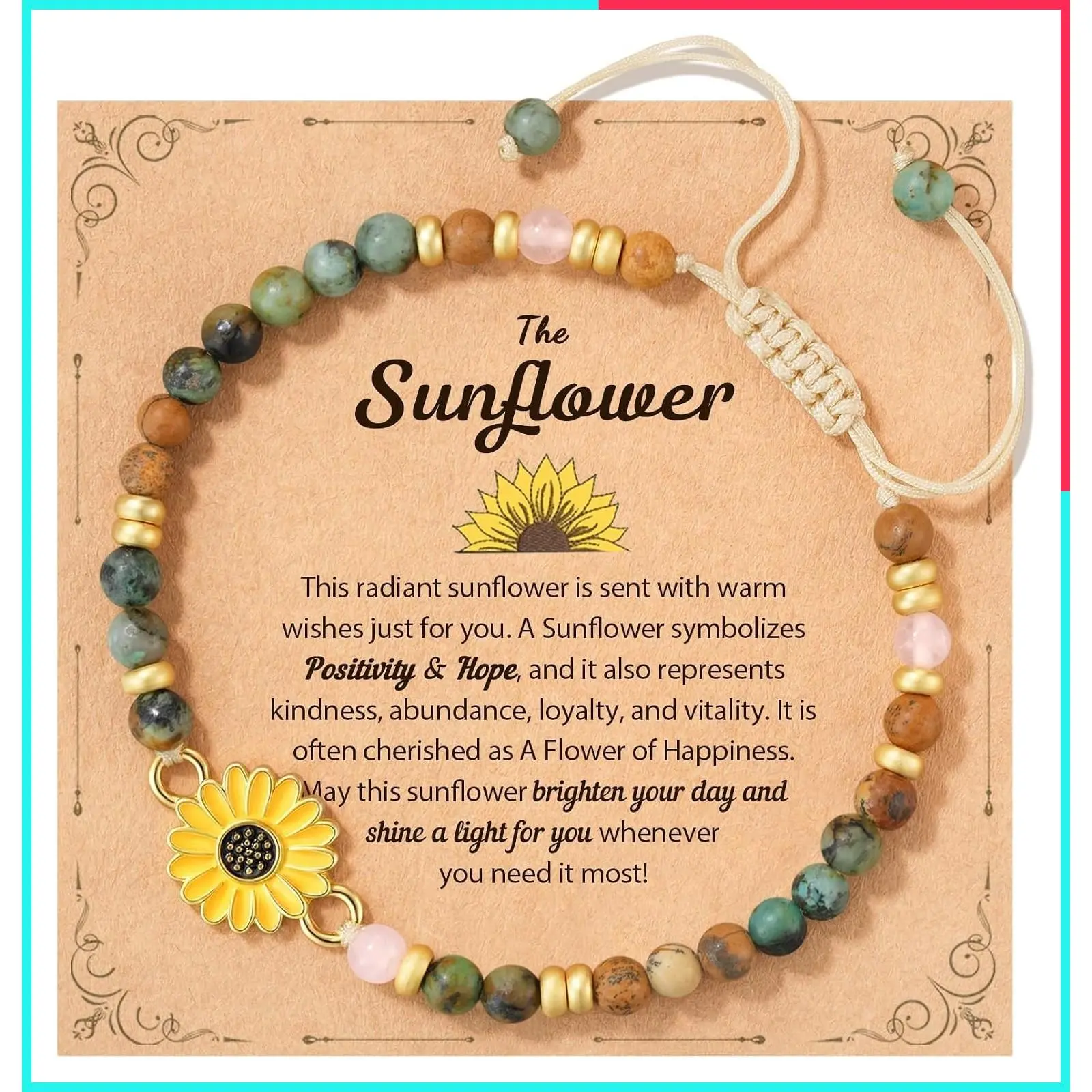 Sunflower Gifts for Women & Teens - Positivity, Love & Strength | Unique Birthday, Christmas, or Thank You Gift, Sunshine Sunflower Bracelet for Friends, Coworkers & Daughter