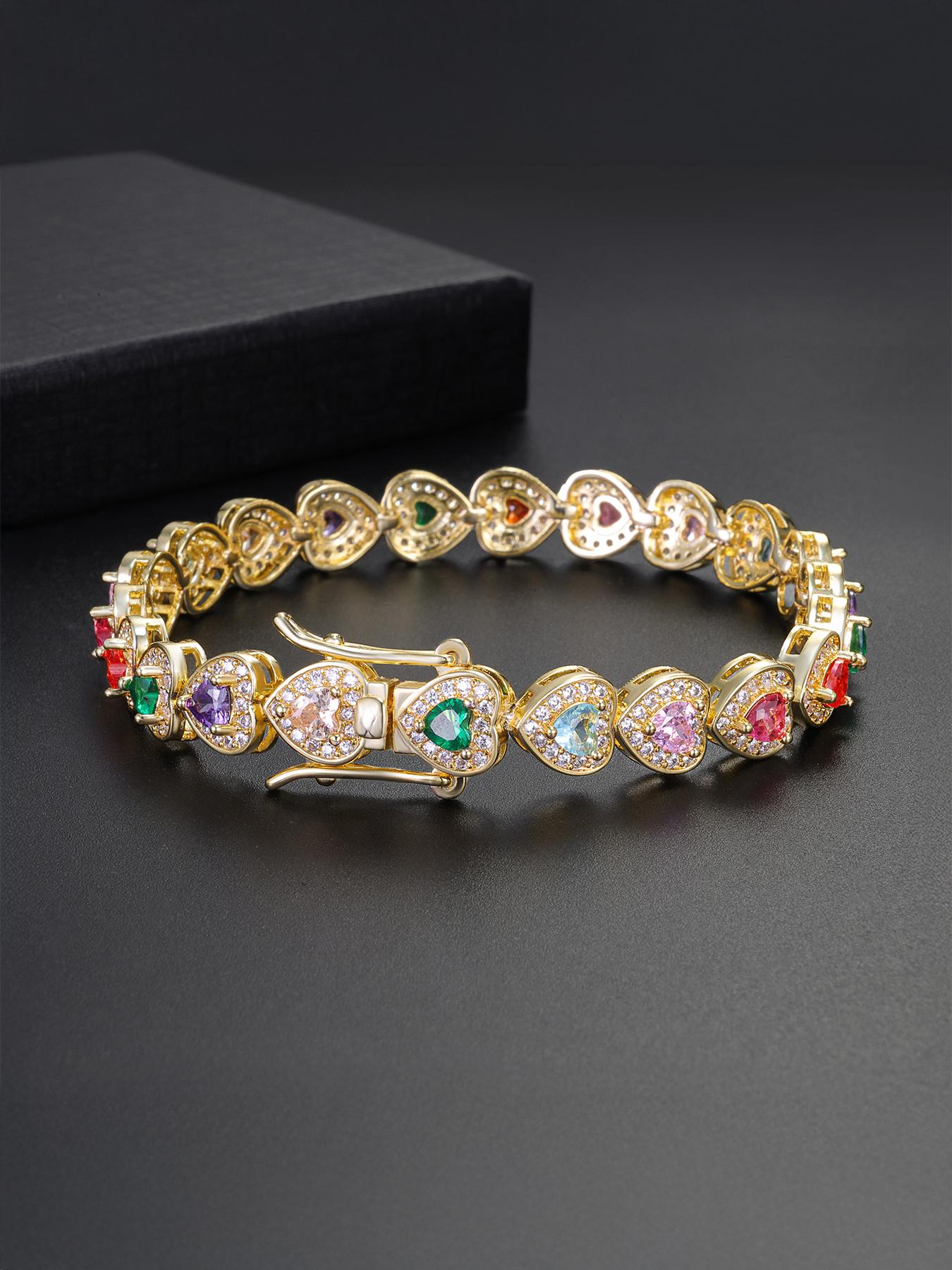 1PC ICED CHICS colorful heart-shaped bracelet, Exquisite Bracelet, an elegant and noble bracelet. Give it to your mother or partner. It's beautiful and fashionable, enhancing your temperament