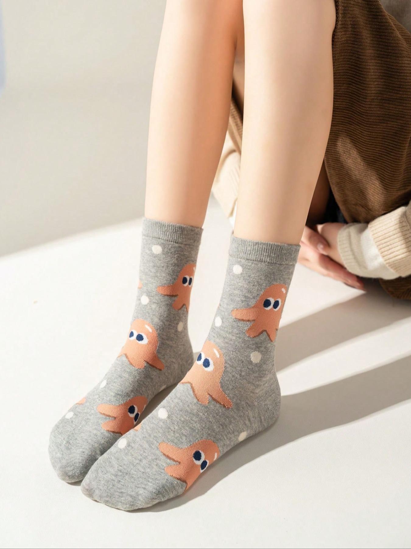 Kids Crew Socks Set, Unisex Cartoon Burger & Fries Pattern, Comfortable Soft Mid-Calf Socks, Casual Daily Wear, All Seasons