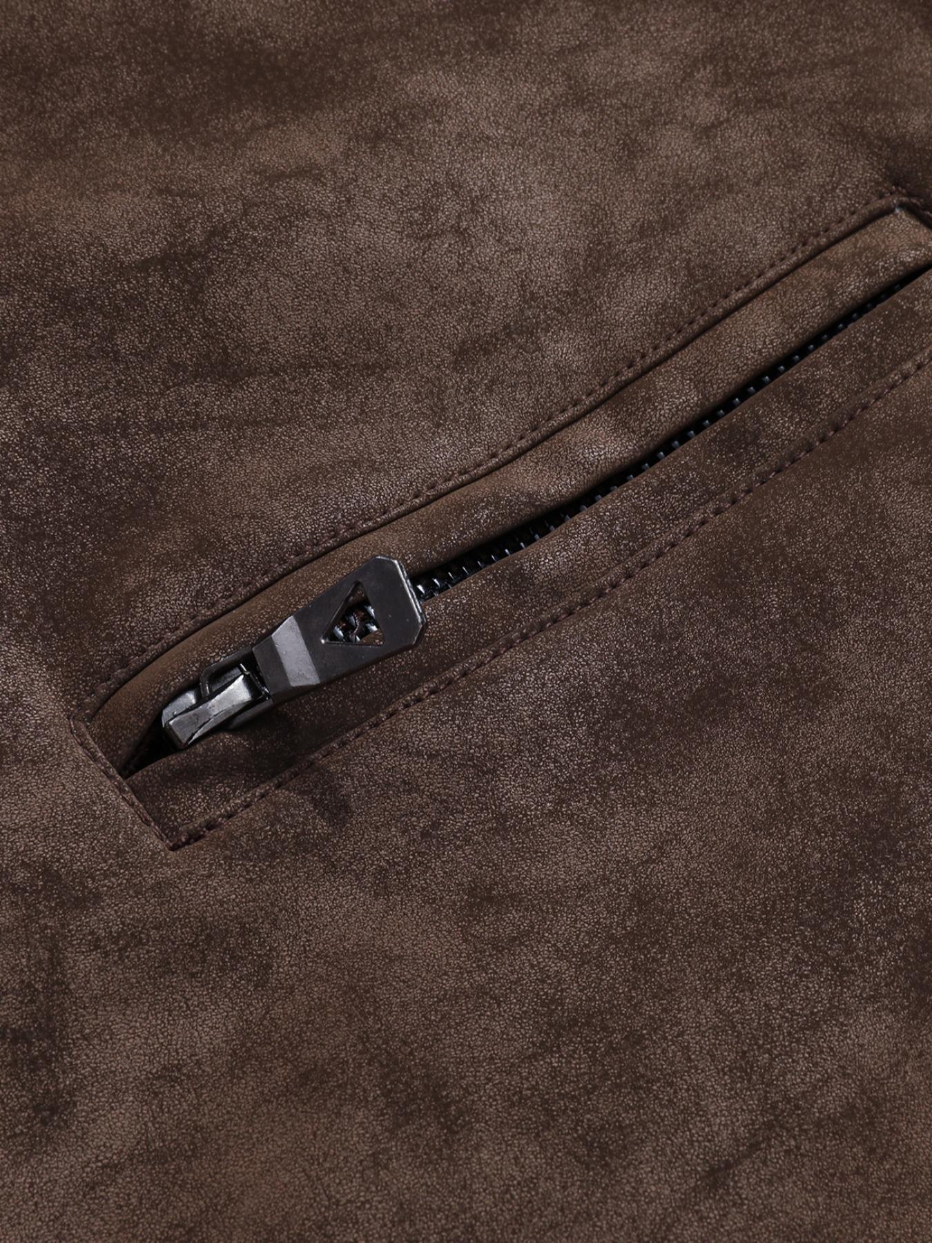 Men's PU Leather Jacket, Stand Collar Slim Fit Outdoor Windproof Coat, Artificial Leather Outerwear, Casual Fashion Jacket, Casual Athletic Jacket