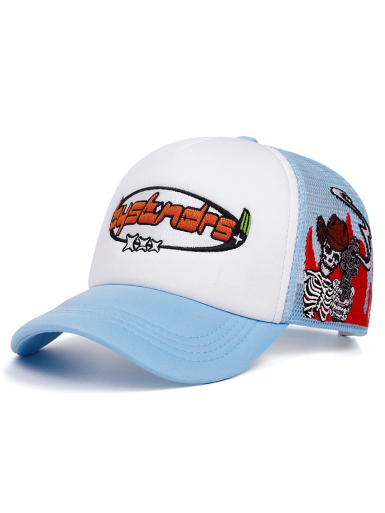 2026 New Personalized Breathable Mesh Hat Three Star Skeleton Gunner Embroidered Trucker Hat Baseball Hat Street Fashion Creative Hip Hop Hat Outdoor Leisure Sports Sunshade Hat Daily Commuting Decorative Hat Male and Female Skateboarding Hat