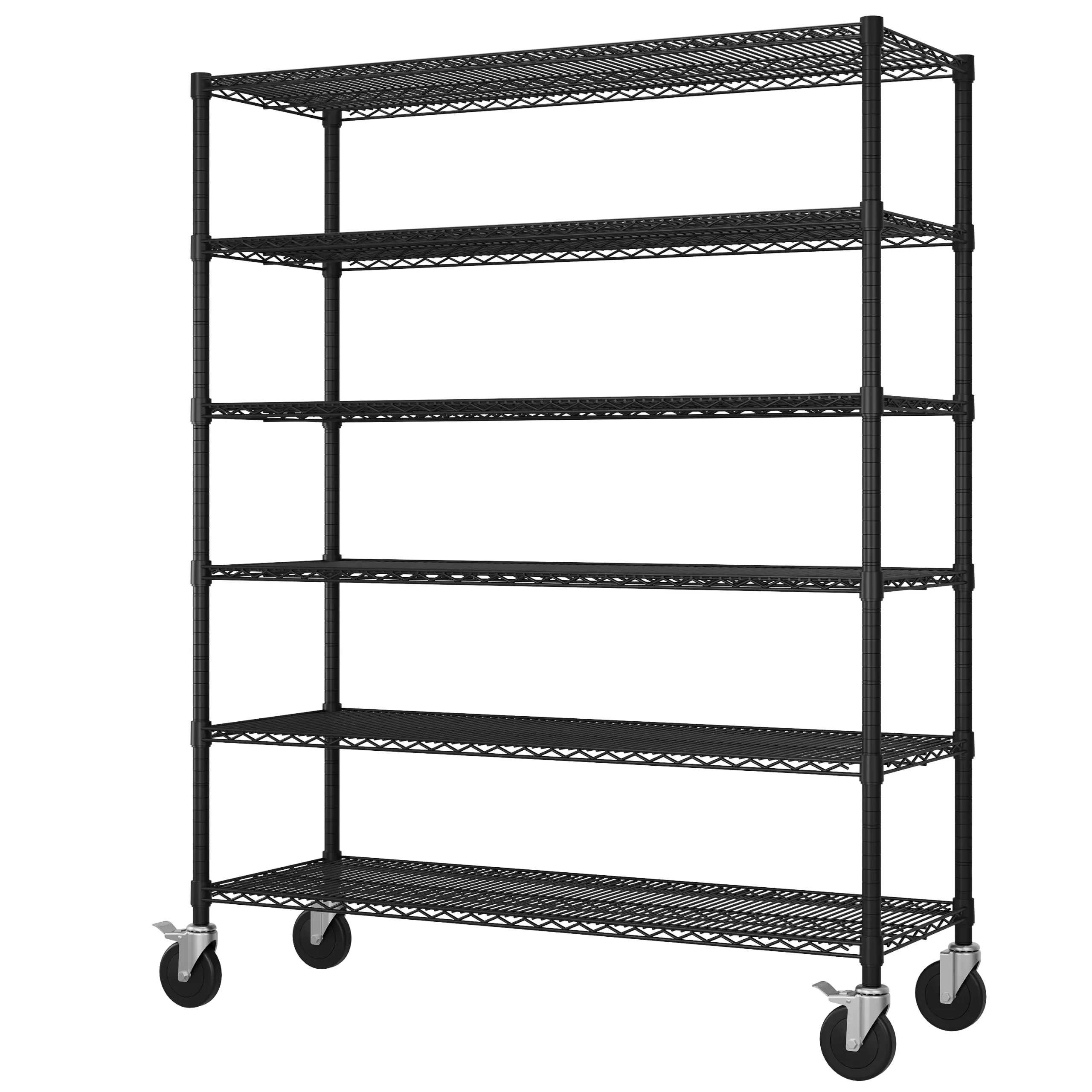 6 Tier Heavy Duty Steel Wire Storage Rack Adjustable Rolling Shelving Unit with Lockable Wheels for Garage Pantry Laundry Ships Fast