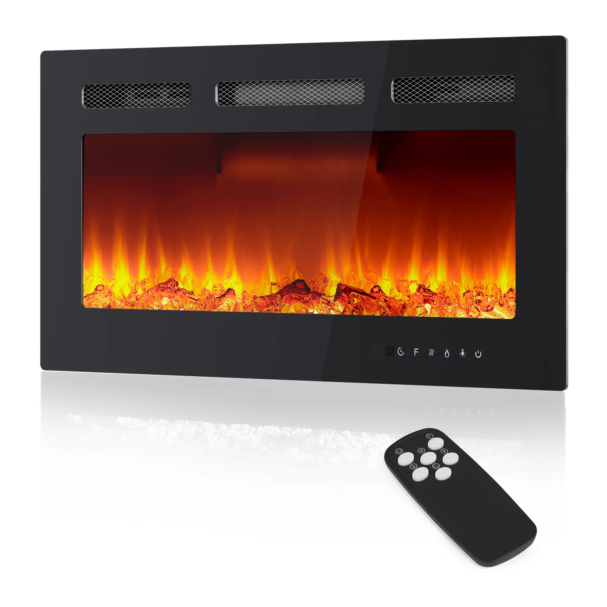 Modern Wall-Mounted Electric Fireplace Insert – 30" Recessed Heater with Remote, Adjustable 12-Color Flames, 5 Flame Speeds, 1500W Heating, Timer, Log & Crystal Effects, Sleek Contemporary Design