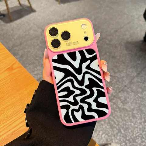 Black And White Fluid Abstract Wave Pattern Phone Case Summer Vibe Dopamine Color Block Phone Case for iPhone 17 16 15 14 13 Pro Max  Soft Touch Minimal Aesthetic Shockproof Cover, Cute Multi-Color Everyday Protective Case.
