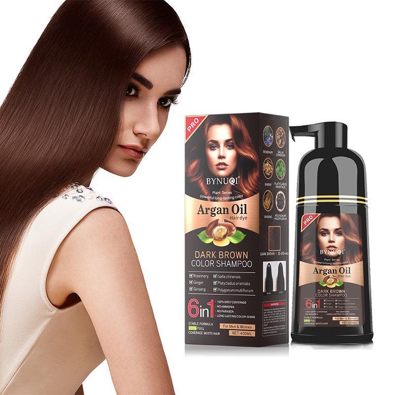 6 in 1 Argan Oil Plant Hair Dye Shampoo, Natural Hair Coloring Shampoo, Gentle Haircare & Styling Product for Women & Men