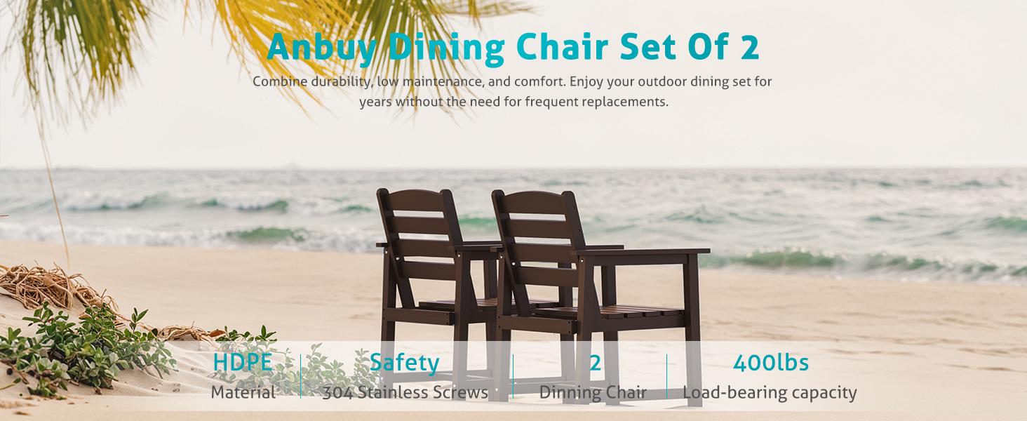 Anbuy Patio HDPE Dining Table Set, 5-Piece Outdoor Dining Table Sets, 2 in 1 Outdoor Furniture Table and 4 Outdoor Chairs for Garden, Backyard, Poolside, Easy Assembly, Ergonomic Design