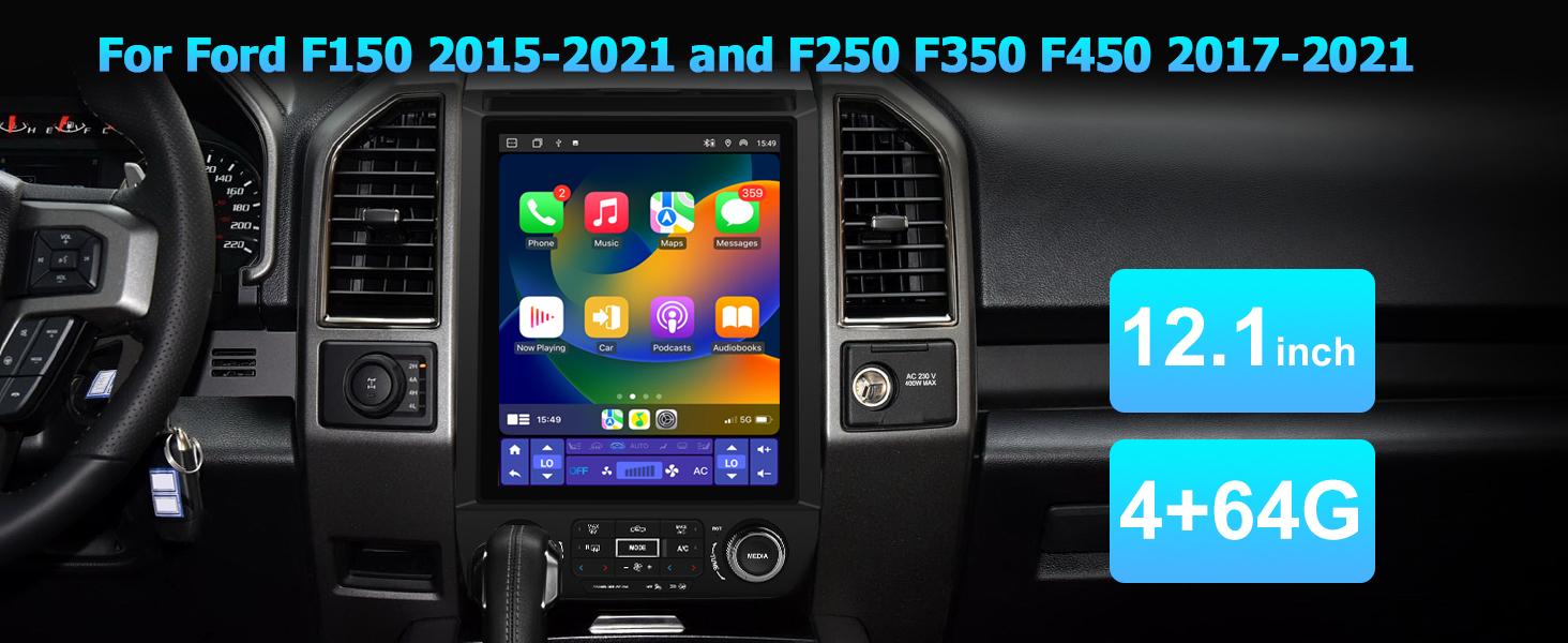 12.1" Android 13 4GB+64GB Car stereo for Ford F150 2015-2020 touch screen, original car with Bang & Olufsen audio system , has Android Auto Wireless Carplay, Bluetooth WIFI supports GPS Navigation
