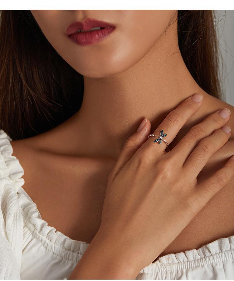 EAMTIA 925 Sterling Silver Dragonfly Cubic Zirconia Ring Opening Dainty Jewelry Gifts for Women Mother's Day/Birthday/Anniversary Day/Valentine’s Day