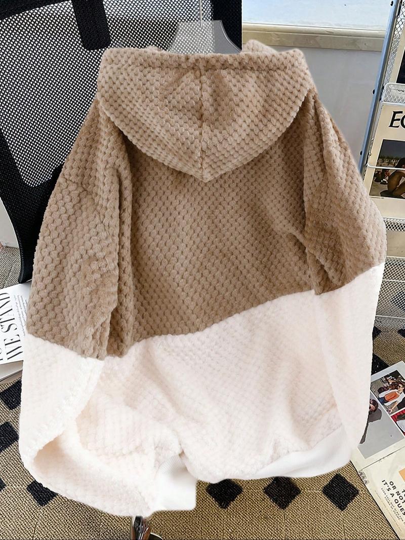 Women's Color Blocking Hooded Hoodie Sweatshirt, Plush Soft, Fall & Winter Warm Casual Wear, Loose-Fitting Daily