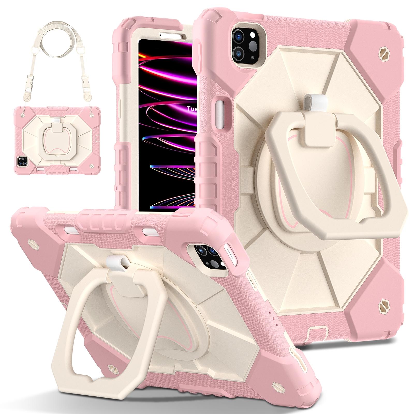 Case for iPad Pro (M5) 2025 11 inch Tablet Protective Cover, iPad Accessories, Compatible with iPad (A16) 11th/10th/iPad Air M4 2026/iPad Mini - Military Shockproof Cover with 360° Rotating Stand & Pencil Slot - Kids/Adults Friendly - Rose Gold