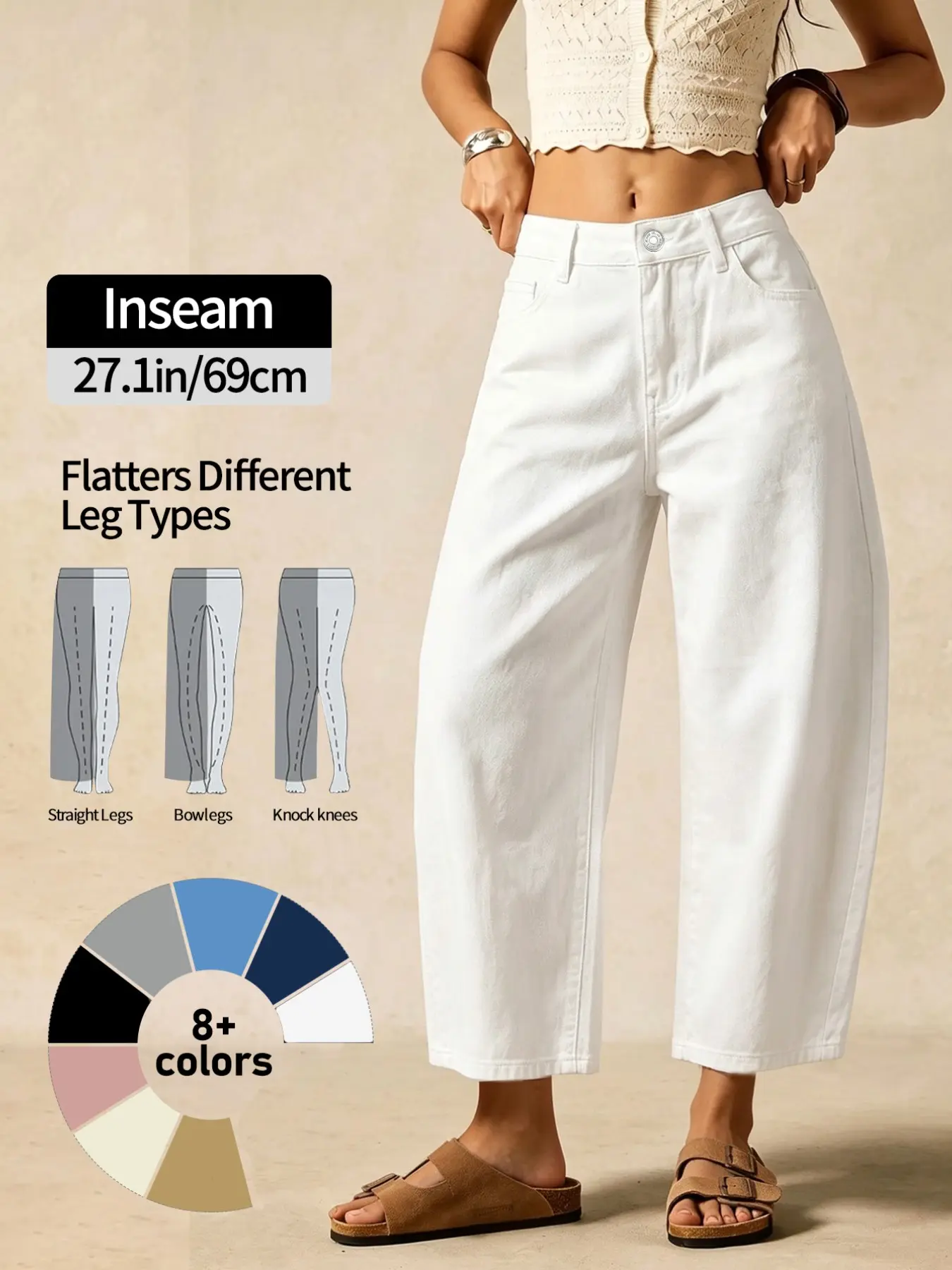 French Style Casual High-Waisted Nine-Inch Straight Leg Jeans for Women, Loose Fit, Conceals Hip, Tall-Looking, Daily Wear, Long Pants