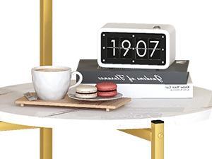 AWQM White, Black & Gold 3-Tier End Table, Faux Marble Round Side Table with Metal Frame, Nightstand for Bedroom & Small Spaces