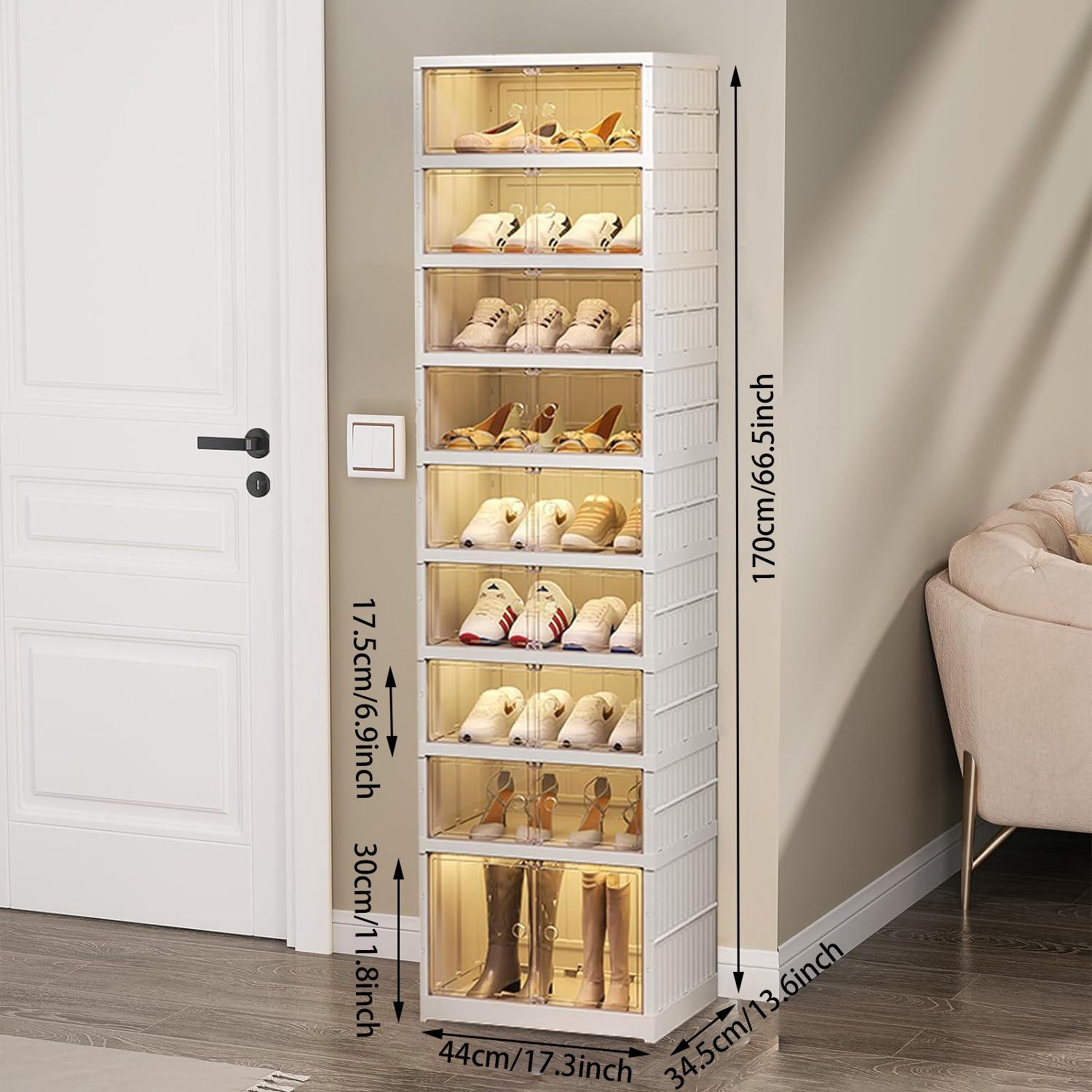 1/2Pcs 9/18 Tier foldable shoe cabinet,Can store 18 pairs of shoes,Plastic Collapsible Shoes Storage Box Clear Shoe Boxes Stackable with Door Shoe Cabinet Bins with Lids Large Organiser Racks shoe rack organizer men room accessories shoe cabinet storage