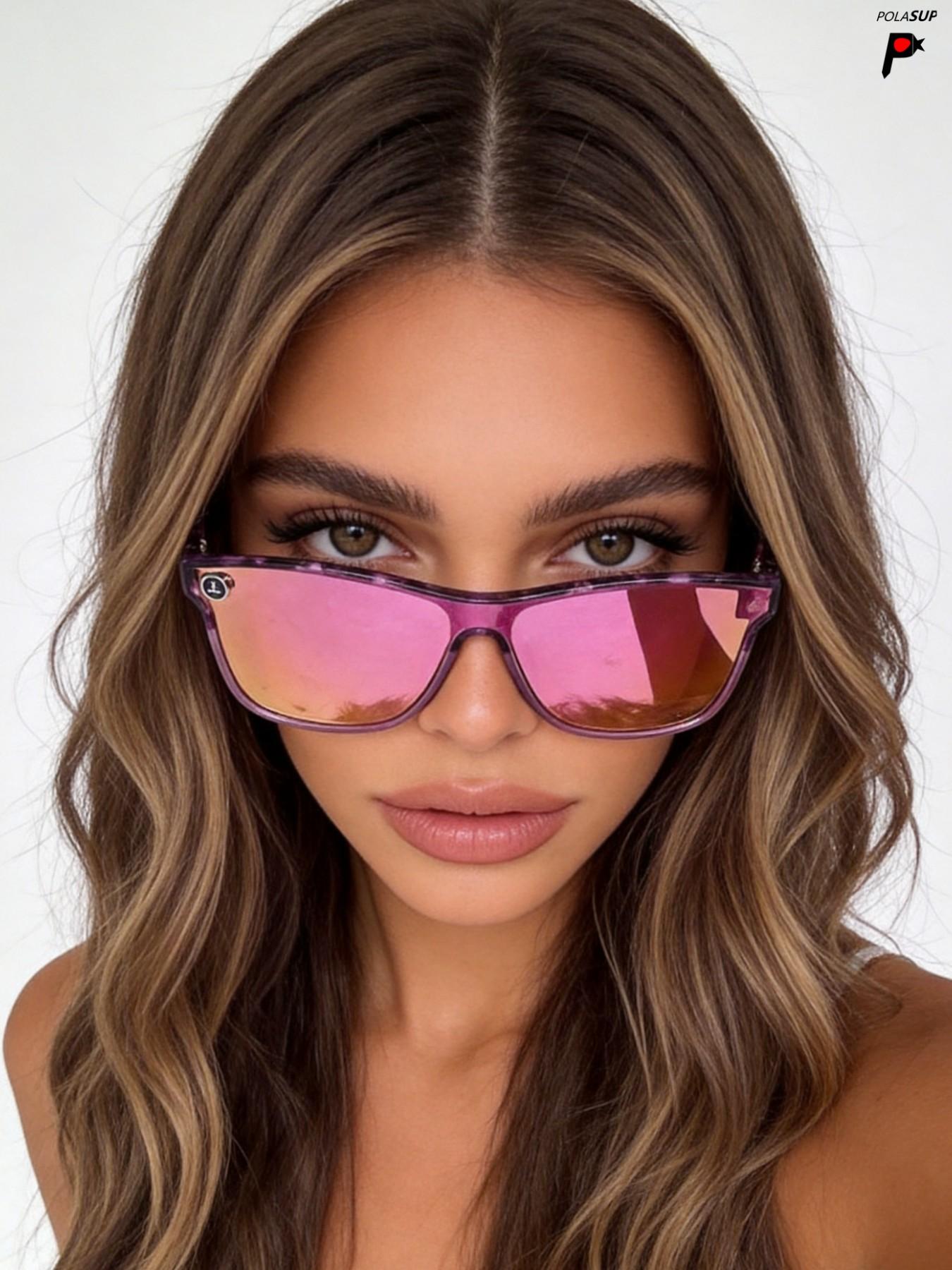 Women's Streamlined Windshield Sunglasses Button Accessories, Decorative Dual Rod Metal Decoration, Summer Gradient Color Reflective Film Eyewear