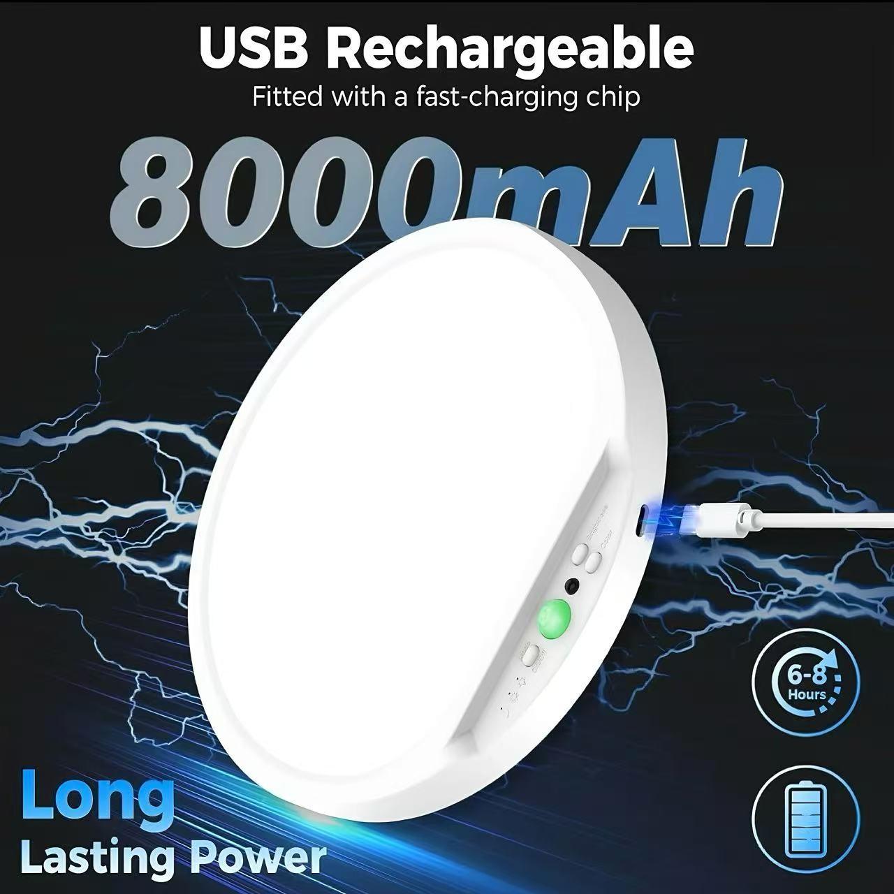 Magnetic rechargeable motion sensor ceiling light with remote control, 8000mAh, three level brightness adjustment, Lighting modes adjustable, no wiring required, battery powered, USB charging, suitable for wardrobes, showers, stairs, sheds, corridor