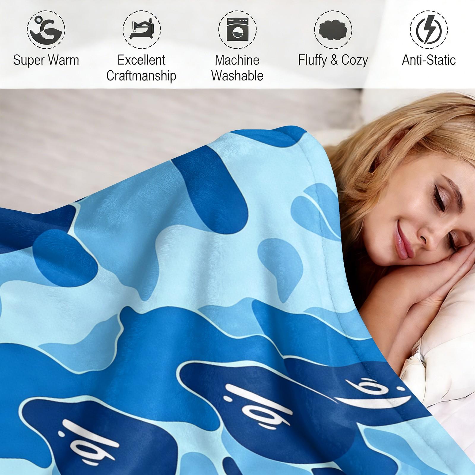 Blue Camouflage Cartoon Ape Red Star Lightning Bolts Flannel Blanket, Soft and Lightweight Durable, Ideal for Bedroom Dorm Gaming Room Decor, Sofa Throw Cover, Office Nap Mat, Car Cover Blanket and Cool Gift