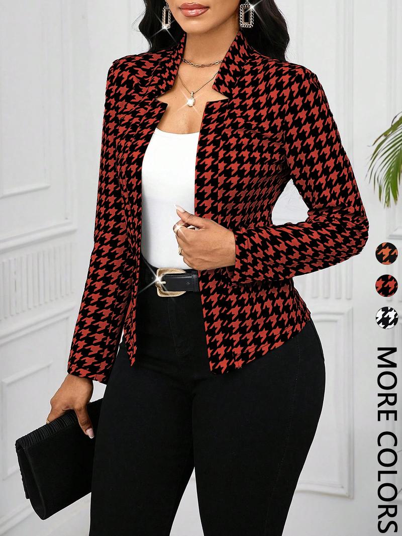 Women's Fall Winter Plaid Jacket, Casual Fitted Sporty Outerwear Coat, Moderate Fabric, Open Front Design, Ladies Fashion Apparel
