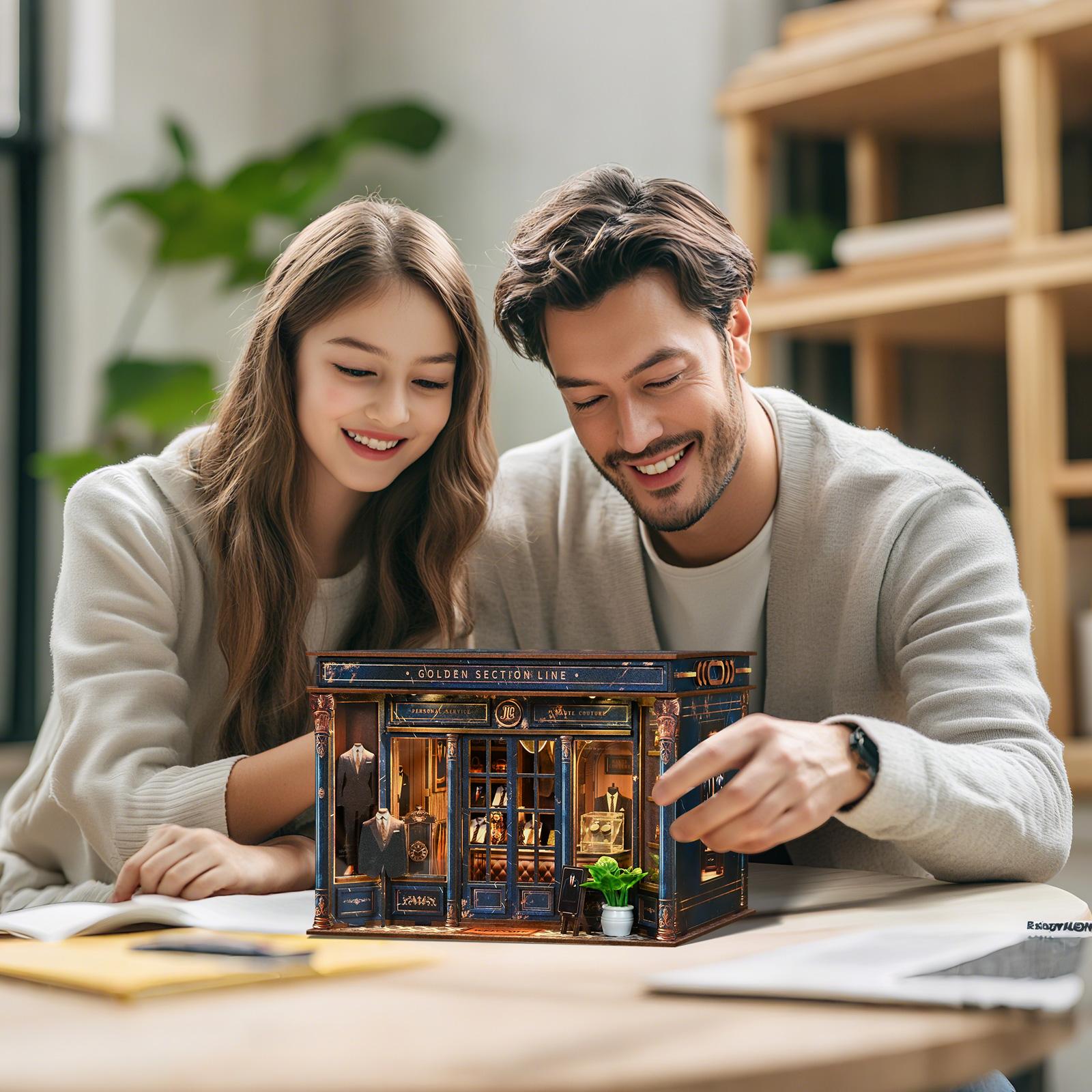 DIY Mini Book Corner Kit, 3D Wooden Puzzle House Model Set, Miniature Furniture, Desktop Decoration, Handmade Craft, Perfect Gift for Adults & Teens