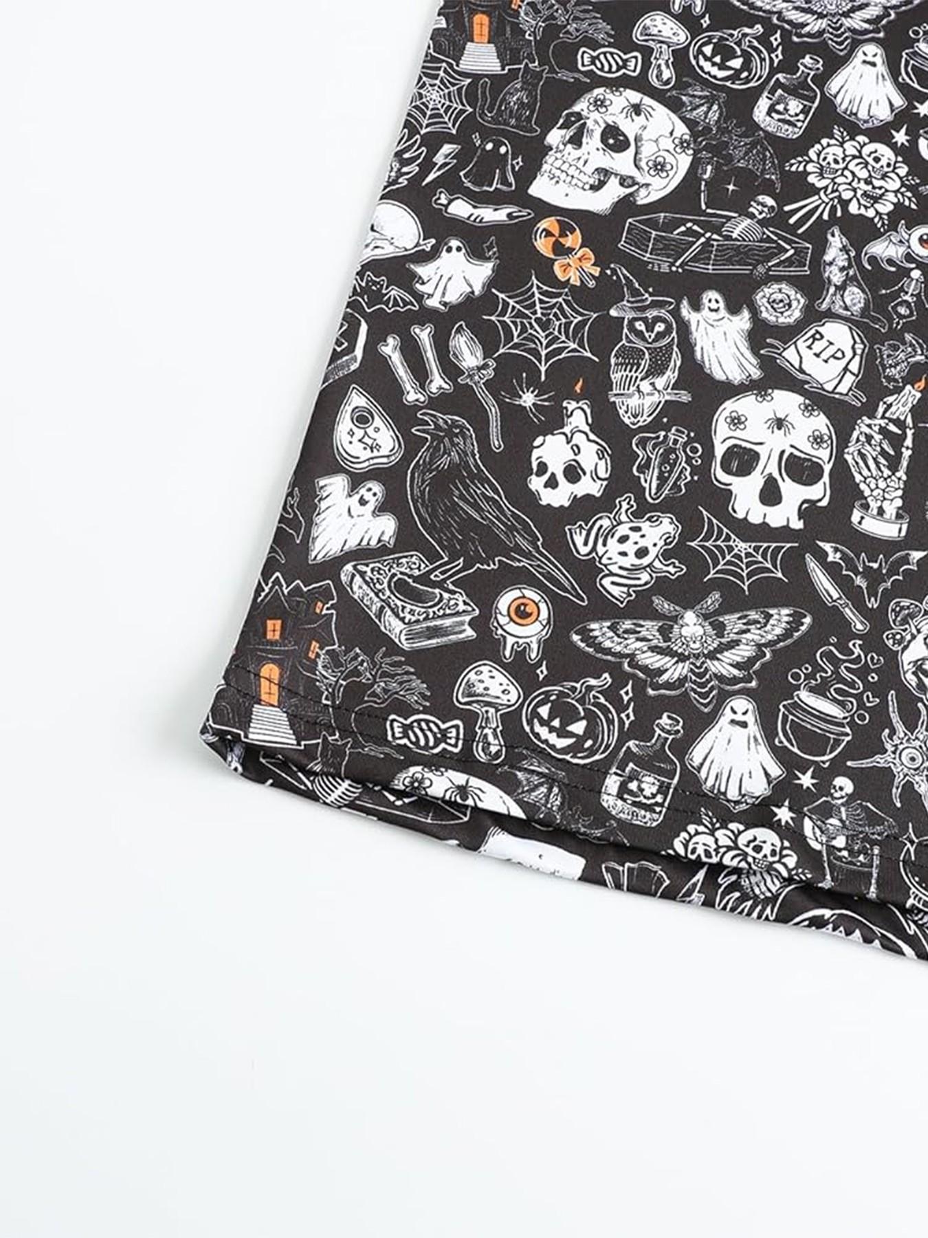 Men's Halloween Theme Polo Shirt, Hand-Drawn Skull Ghost Tombstone Pattern, Short Sleeve, Breathable, Festive Casual Golf Top,Unisex (Recommended ordering one size up),polo shirt for men,deals of the day，halloween costumes for men，halloween costumes