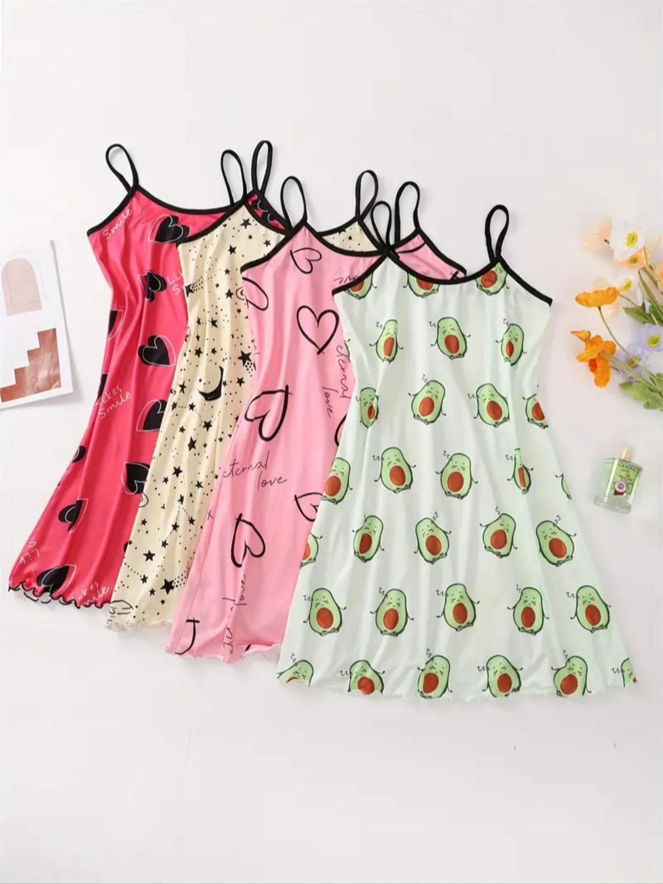 Women's Cute All Over Print Cami Sleeveless Nightdress, Casual Soft Comfortable Spaghetti Strap Nightgown for All Seasons, Lady's Sleepwear & Loungewear for Indoor Wear, Breathable Sleep Dress
