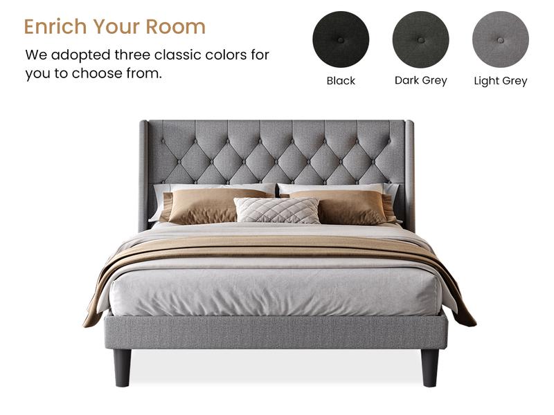 SHA CERLIN Platform Bed Frame with Upholstered Headboard, Wingback & Button Tufted Design,【Frame Only No Mattress】Full Queen King Size, No Box Spring Needed#ChristmasGifts#TikTokShopBlackFriday