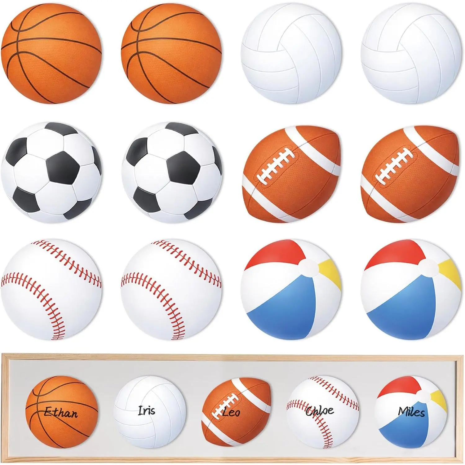 36Pcs Sports Ball Shape Magnetic Dry Erase Name Tags,Reusable DIY Magnet Labels for Locker Whiteboard School Office Home