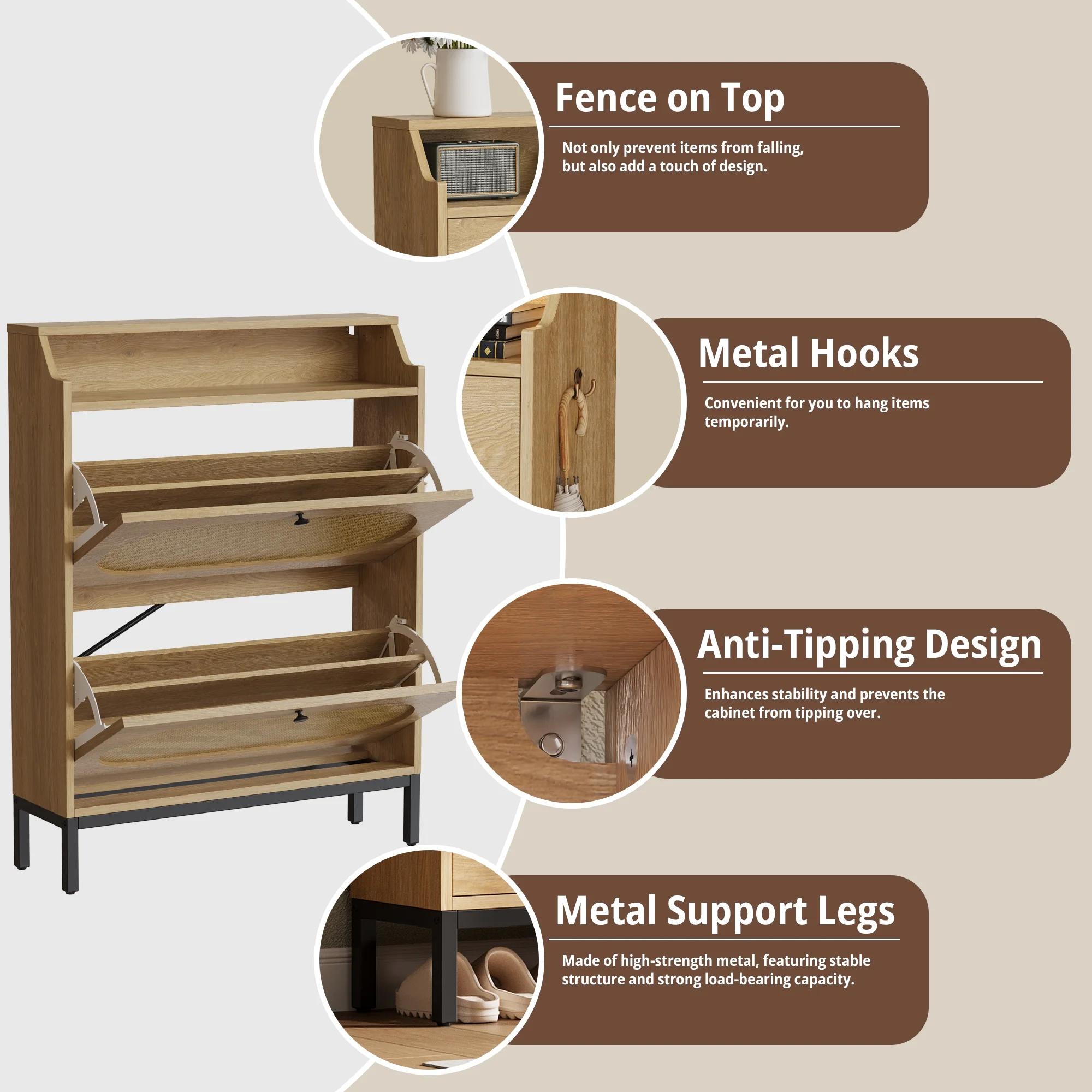 IRONCK Shoe Storage Cabinet with 3 Flip Drawers, Fluted Shoe Cabinet Storage for Entryway, Free Standing Wooden Shoe Organizer Cabinet for Hallway IRONCK Shoe Storage Cabinet with 3 Flip Drawers, Fluted Shoe Cabinet Storage for Entryway, Free Standing Wooden Shoe Organizer Cabinet for Hallway