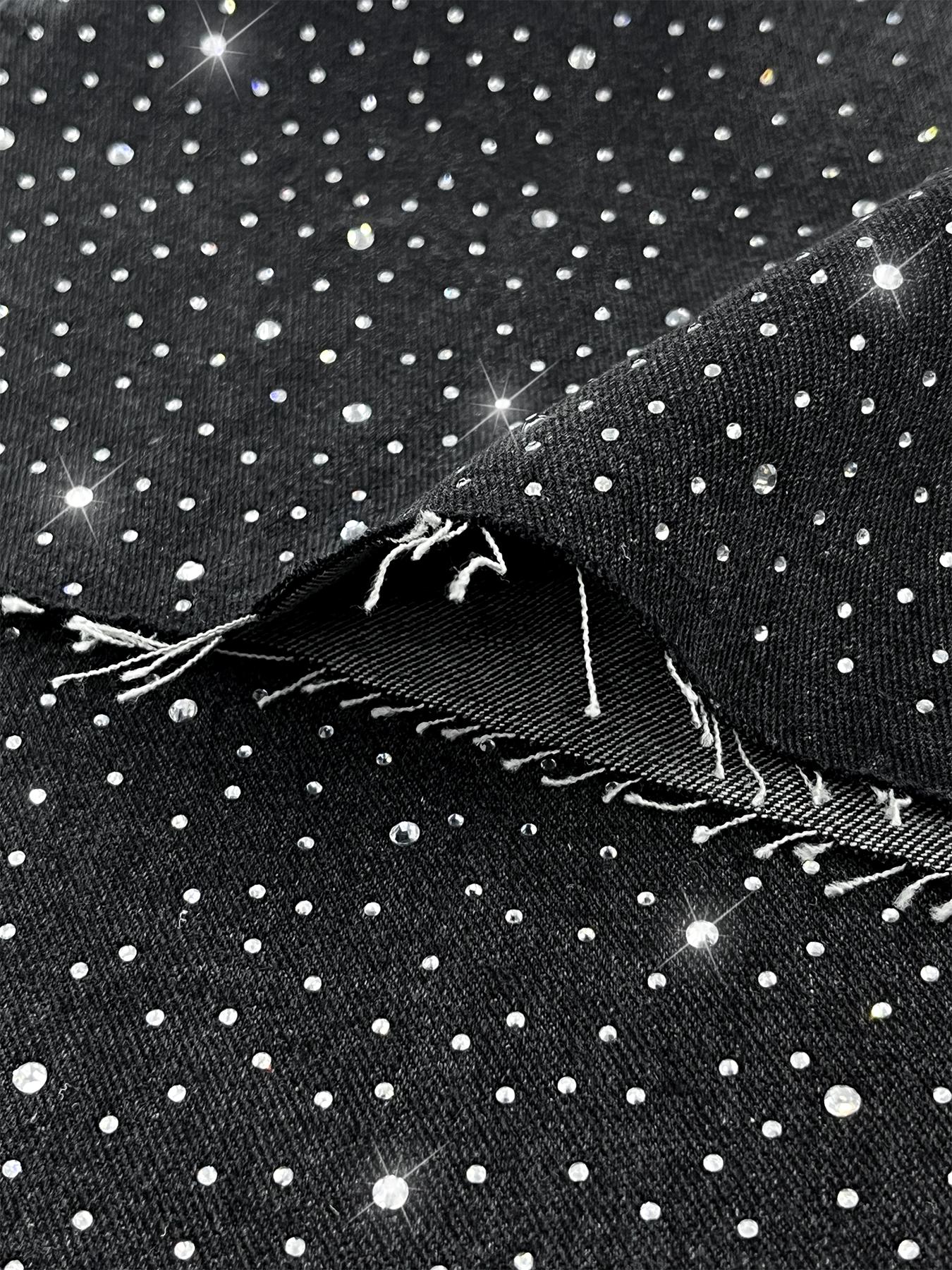 Studded Embroidered Casual Jeans, Seven-Quarter Denim Jeans, High Waist, Letter Embroidery, American Street Style, Fashion Daily Wear