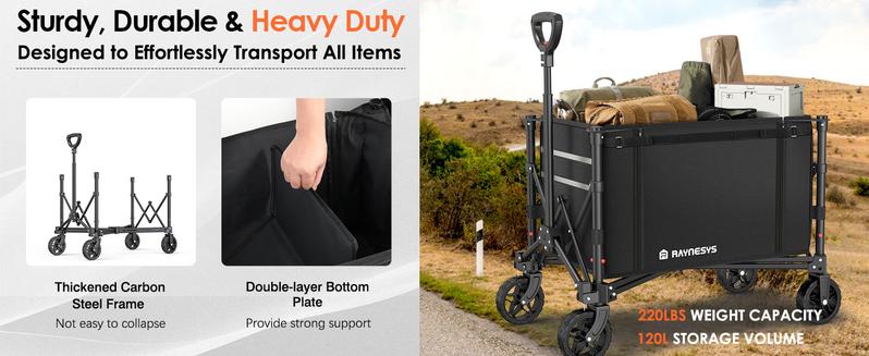 3 in 1 Collapsible Wagon Converts to Bench, 220lbs Foldable Wagon portable Cart ,120L Shopping Cart for Groceries Folding Utility Wagon for Garden, Camping, Sport, Black Large Capacity camp gear Travel Outdoor Life Reusable Lightweight Compact Modern 3 in 1 Collapsible Wagon Converts to Bench, 220lbs Foldable Wagon portable Cart ,120L Shopping Cart for Groceries Folding Utility Wagon for Garden, Camping, Sport, Black Large Capacity camp gear Travel Outdoor Life Reusable Lightweight Compact Modern