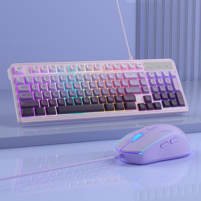 MageGee GK980 Creamy Keyboard and Mouse Combo, It Feels Purple And White Keyboard,Wired RGB Backlit Keyboard and Pink Gaming Mouse Combo,PC Keyboard and Adjustable Sensitivity Mouse for PC/loptop/MAC MageGee GK980 Creamy Keyboard and Mouse Combo, It Feels Purple And White Keyboard,Wired RGB Backlit Keyboard and Pink Gaming Mouse Combo,PC Keyboard and Adjustable Sensitivity Mouse for PC/loptop/MAC